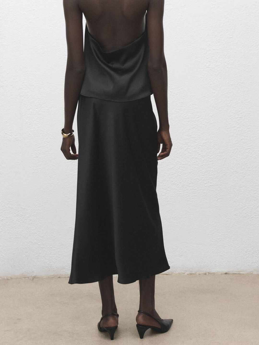 Satin Finish Mid-Rise A-Line Midi Skirt