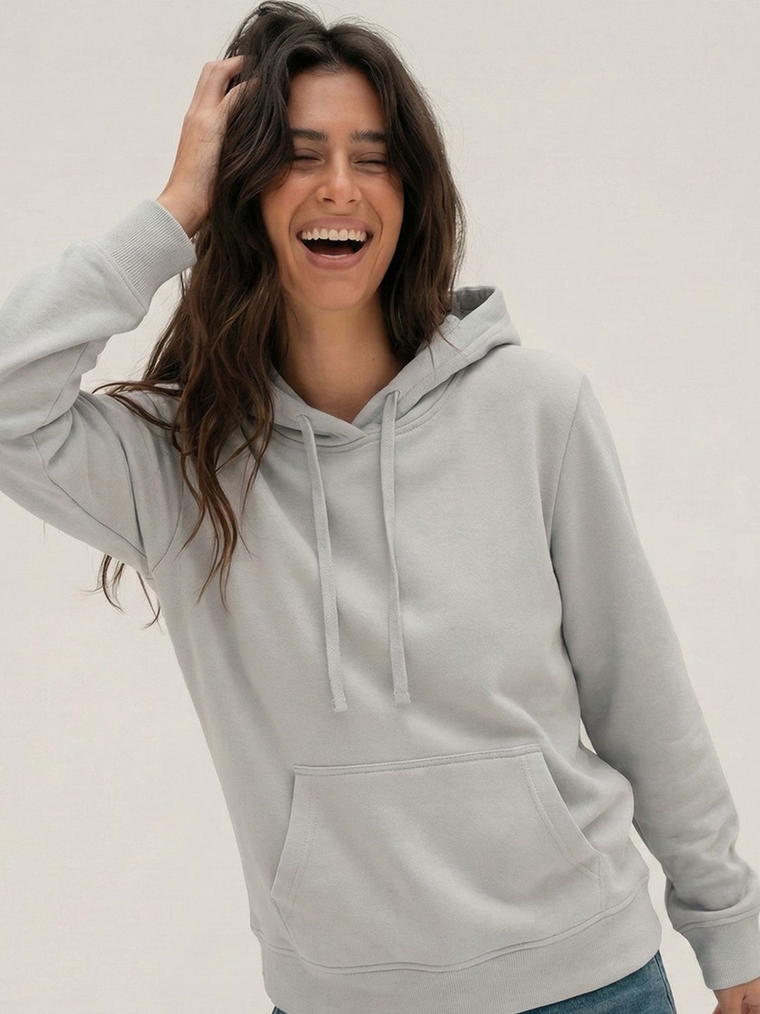 Tokyo Talkies Women Grey Hooded Sweatshirt