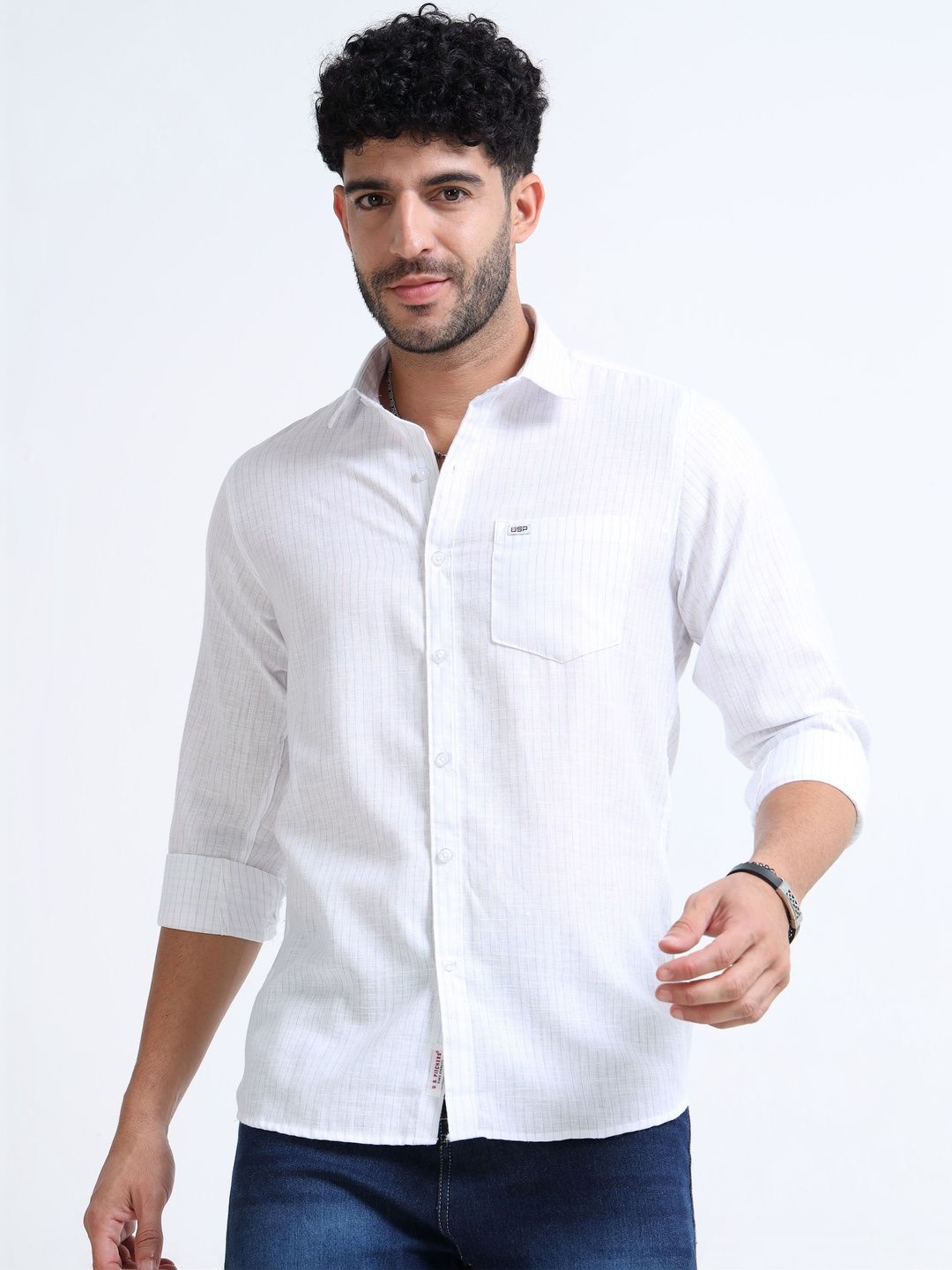 U.S. PITCHERS Men Modern Slim Fit Striped Casual Shirt