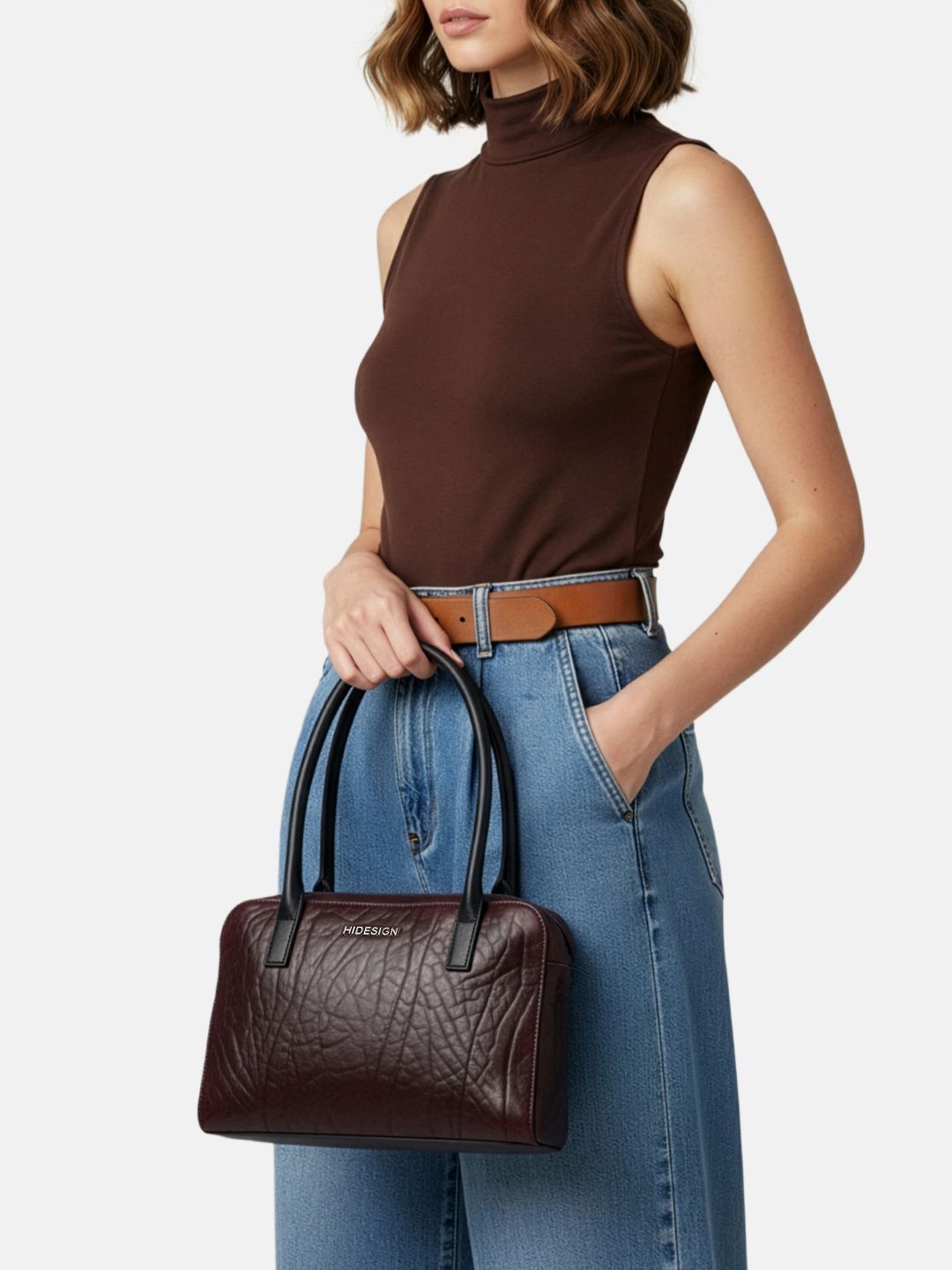 Structured Shoulder Bag Hidesign Textured Leather Structured Shoulder Bag