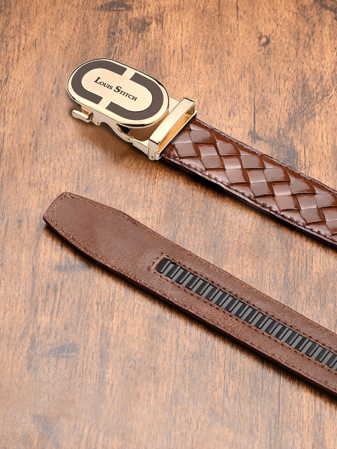 LOUIS STITCH Men Braided Leather Formal Belt