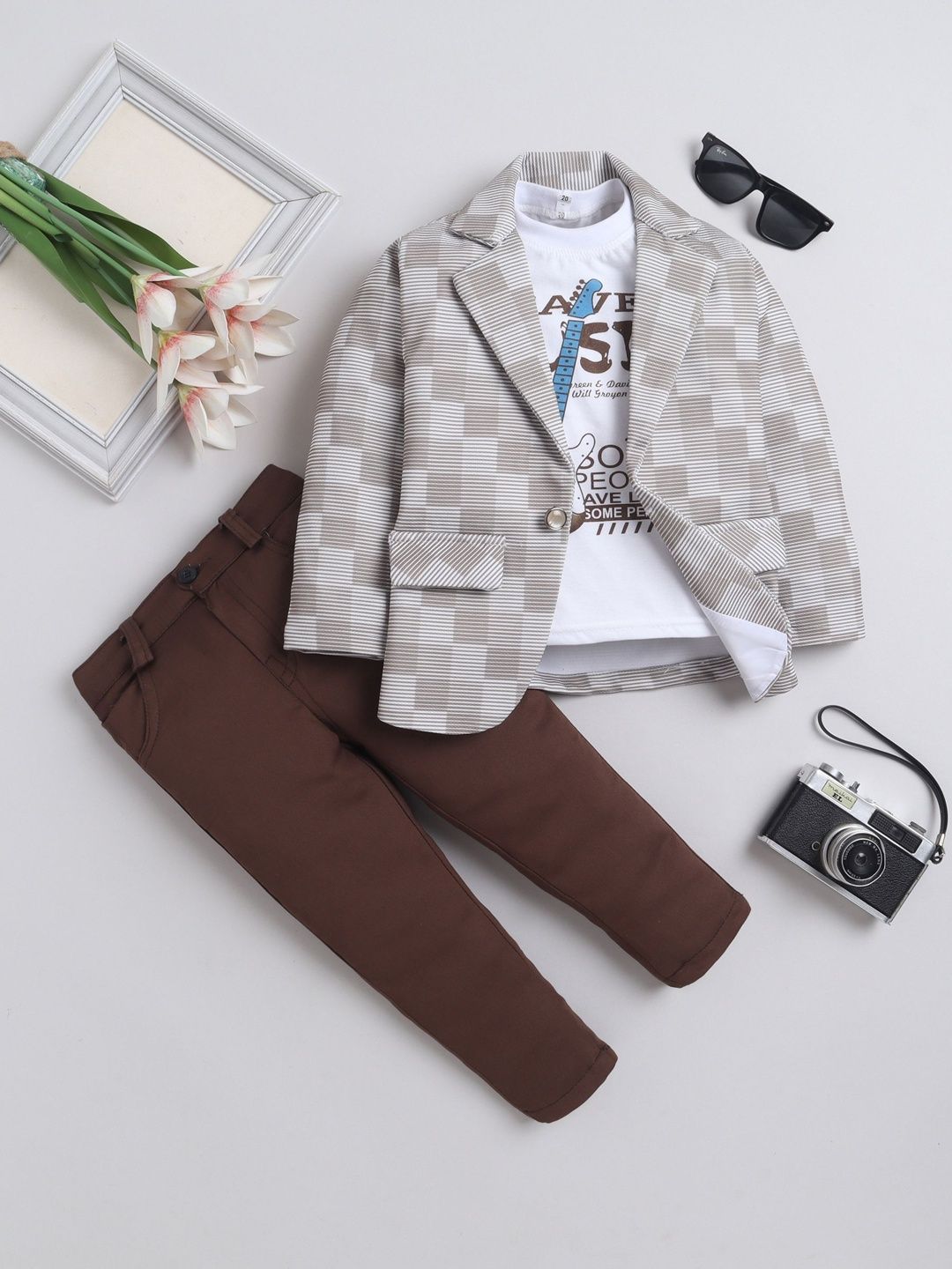BAESD Boys Checked Notched Lapel Suits