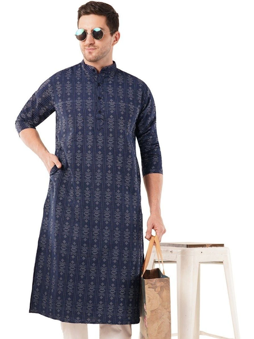 Sypher Boutique Men Printed Khadi Handloom Kurta