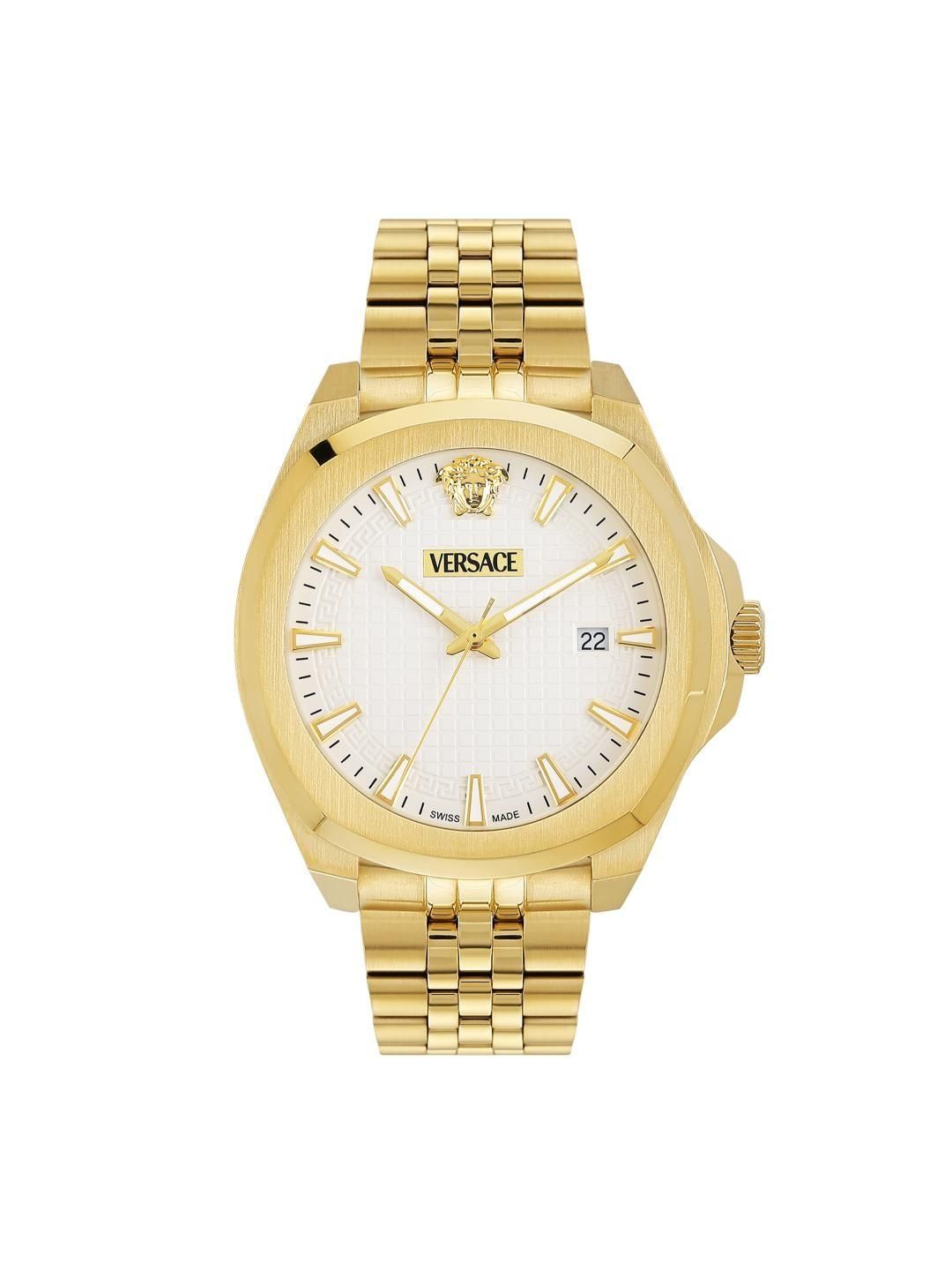 Versace Versace Men Dial & Stainless Steel Bracelet Style Straps Analogue Date Aperture Watch VEKKA0625