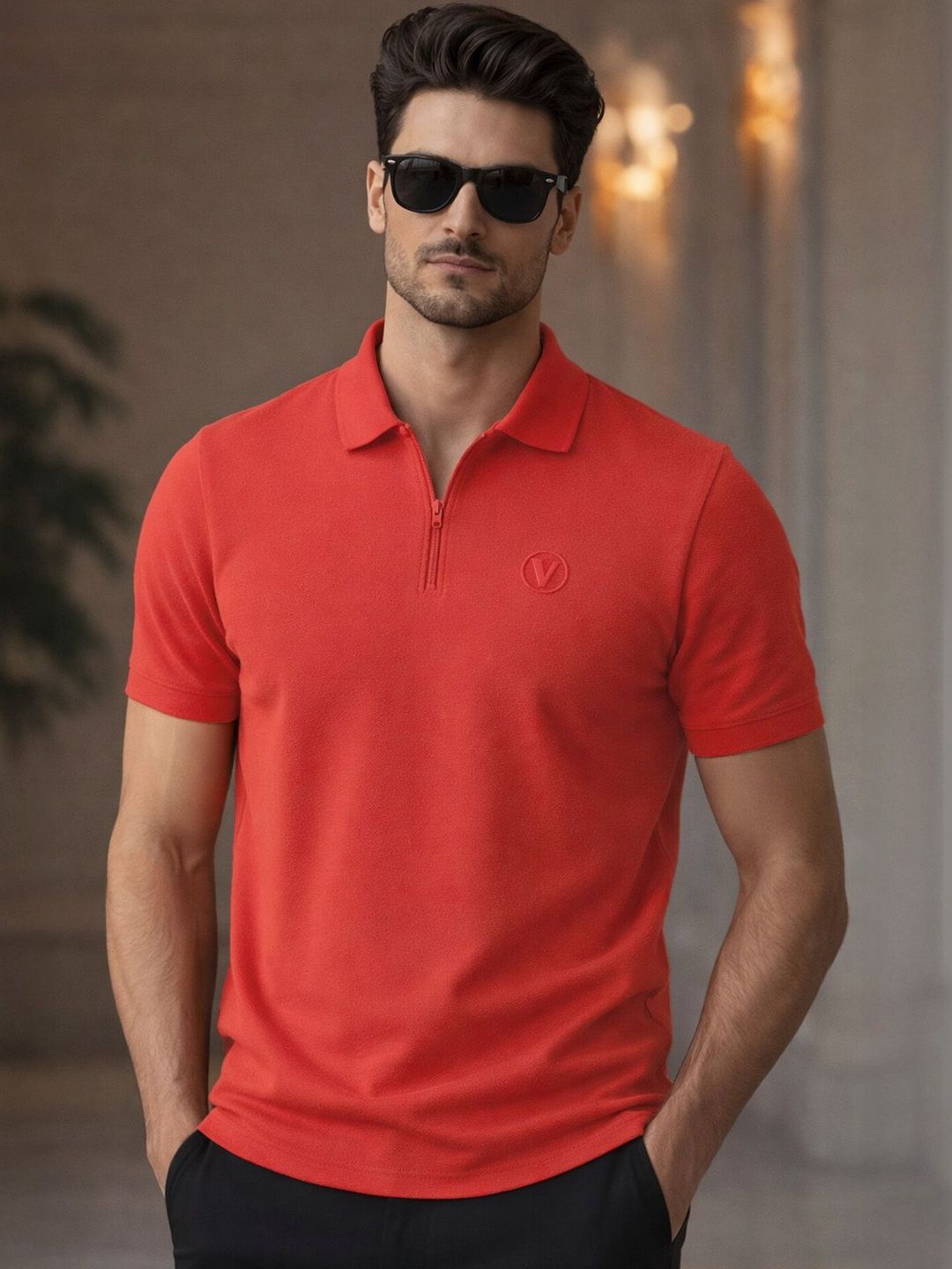 VEIRDO Men Polo Collar Pure Cotton T-shirt