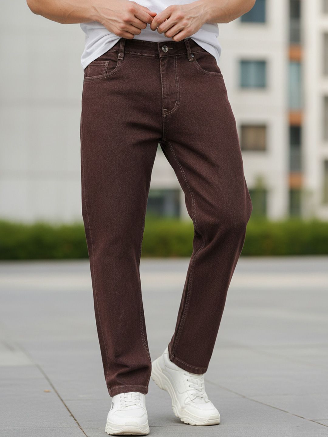 Urbano Fashion Men Brown Slim Fit Mid-Rise Clean Look Stretchable Jeans