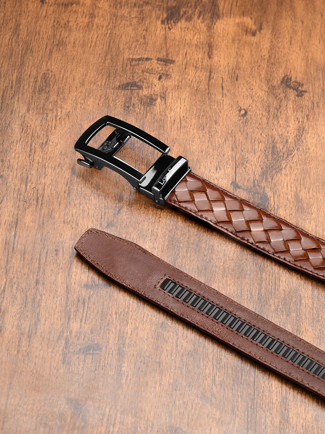LOUIS STITCH Men Braided Leather Formal Belt