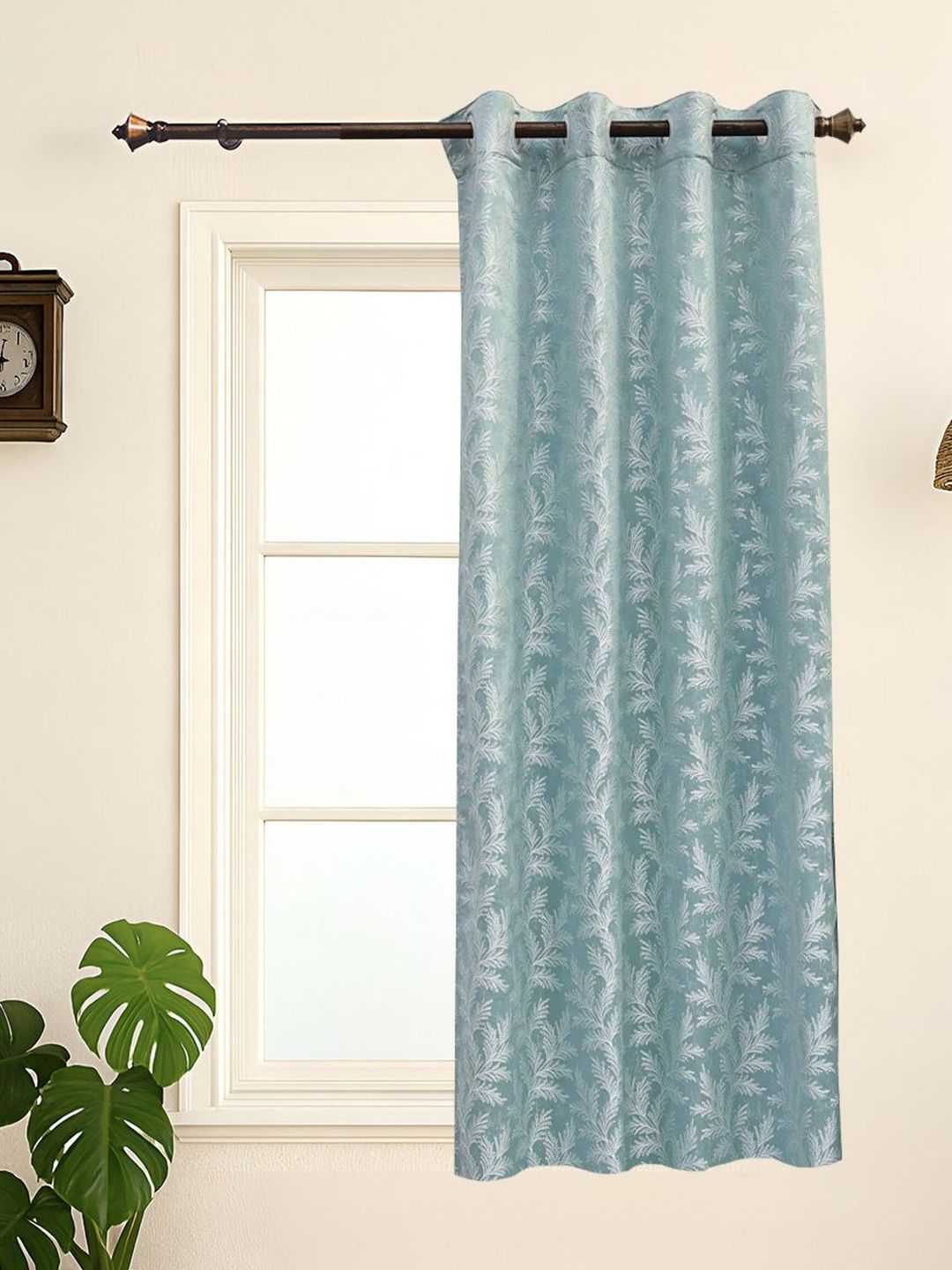 Ariana Turquoise Blue & Turquoise Blue Floral Window Curtain