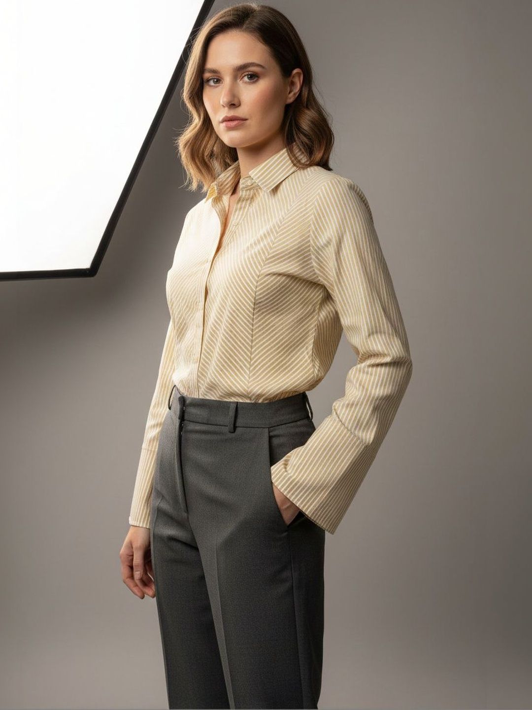 Slim Fit Formal Shirt all about you Women Comfort Slim Fit Striped Formal Shirt