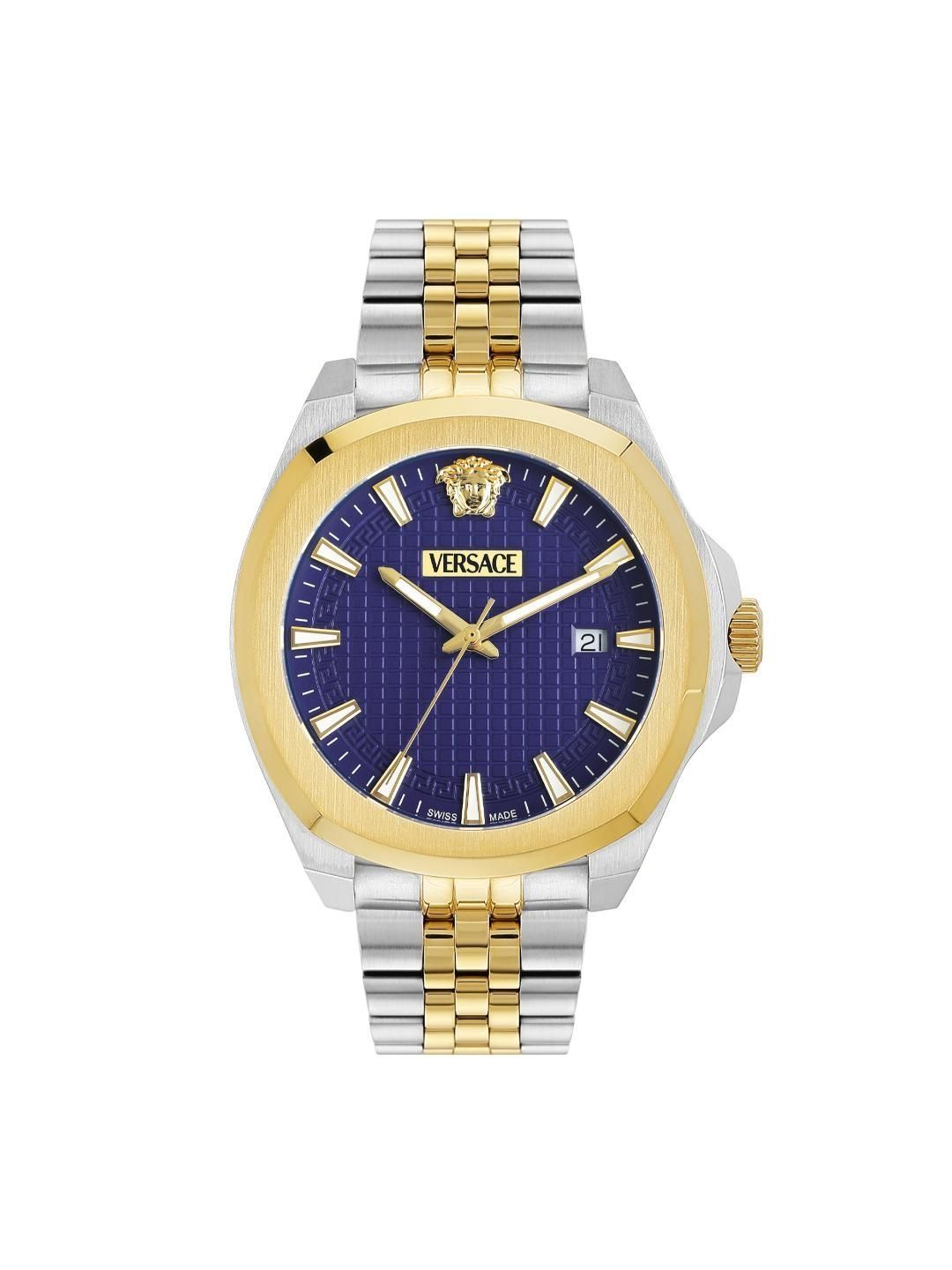 Versace Versace Men Dial & Stainless Steel Bracelet Style Straps Analogue Date Aperture Watch VEKKA0525