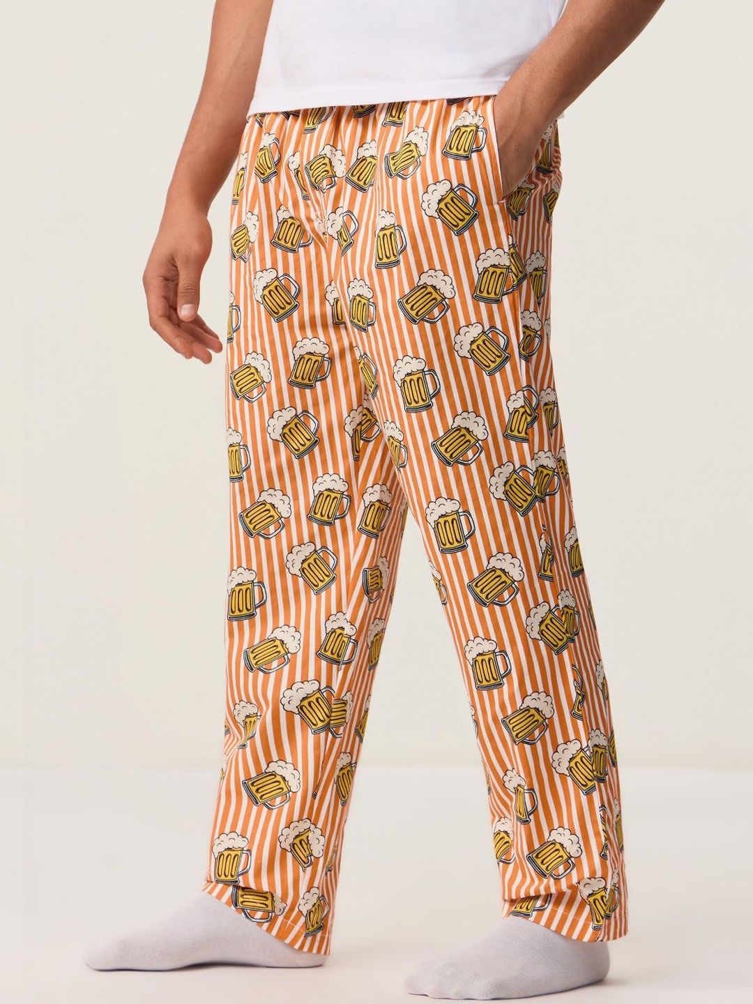 The Souled Store Men Regular Fit Printed Orange Pajamas