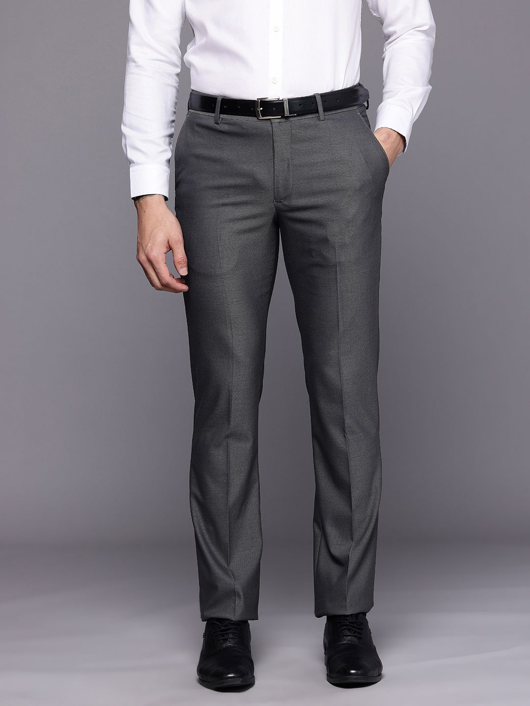 Louis Philippe Men Textured Slim Fit Formal Trousers