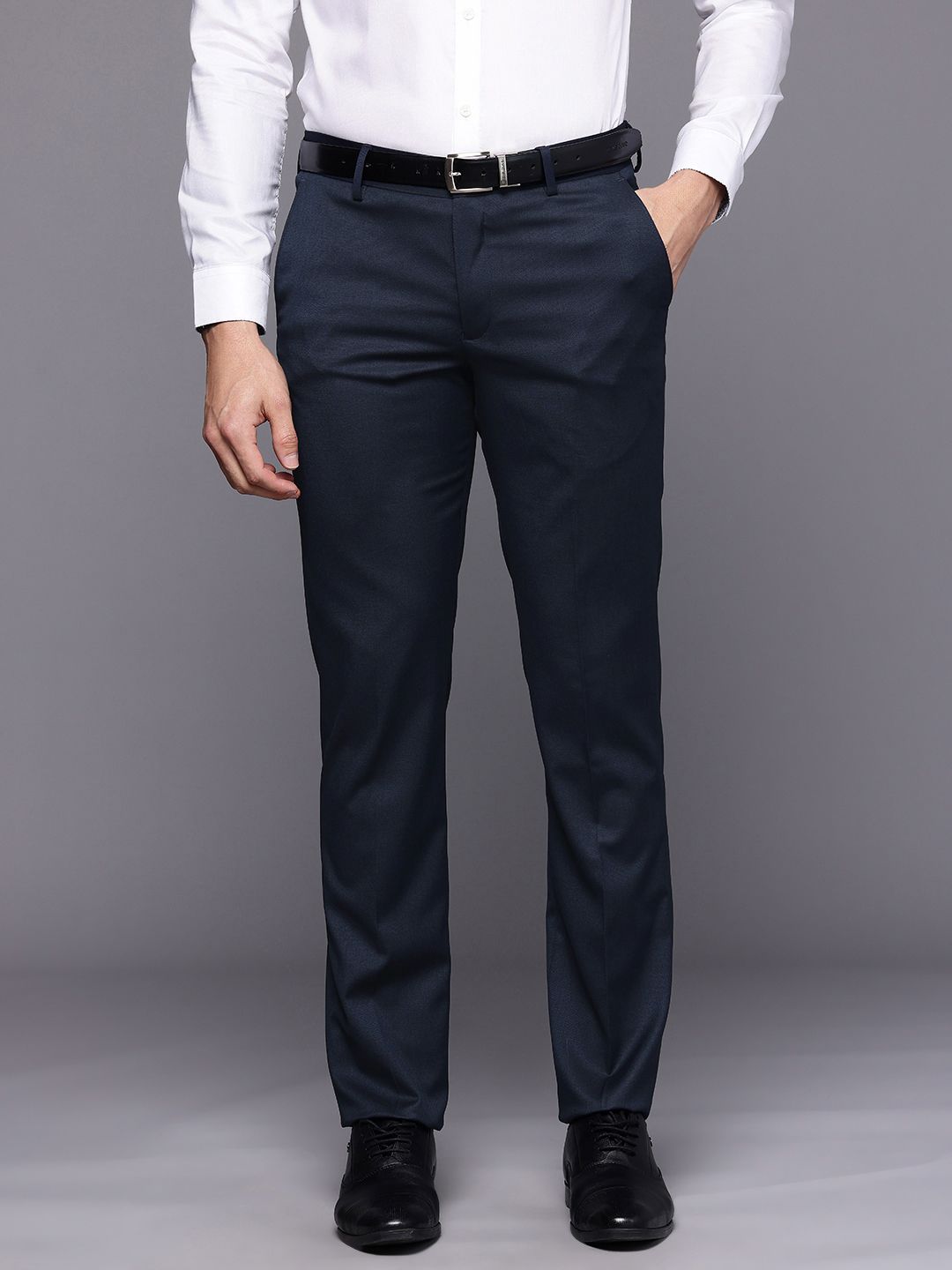 Louis Philippe Men Textured Slim Fit Formal Trousers