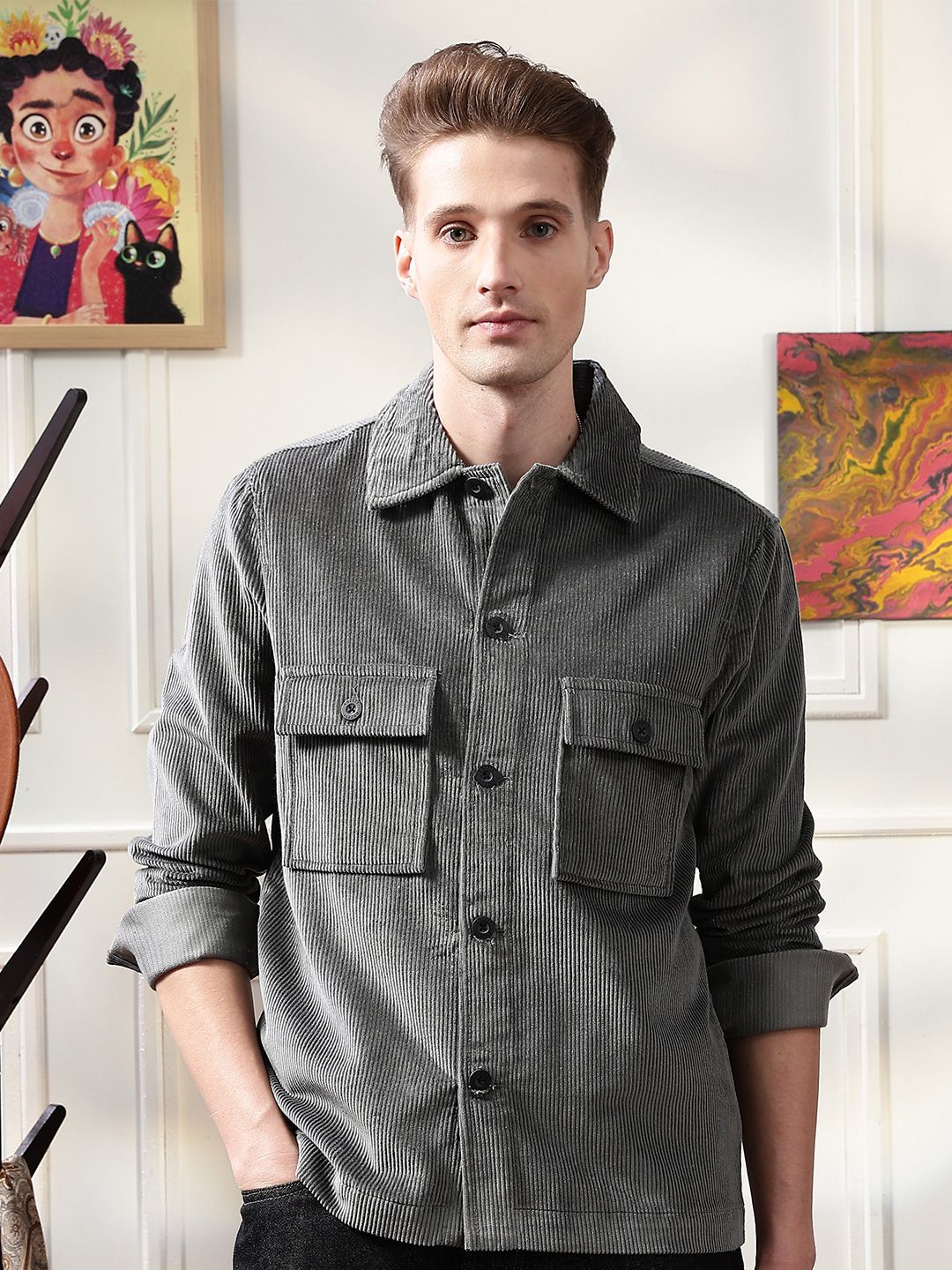 Eszett Men Solid Corduroy Tailored Jacket