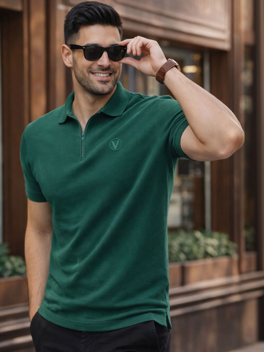 VEIRDO Men Polo Collar Pure Cotton T-shirt