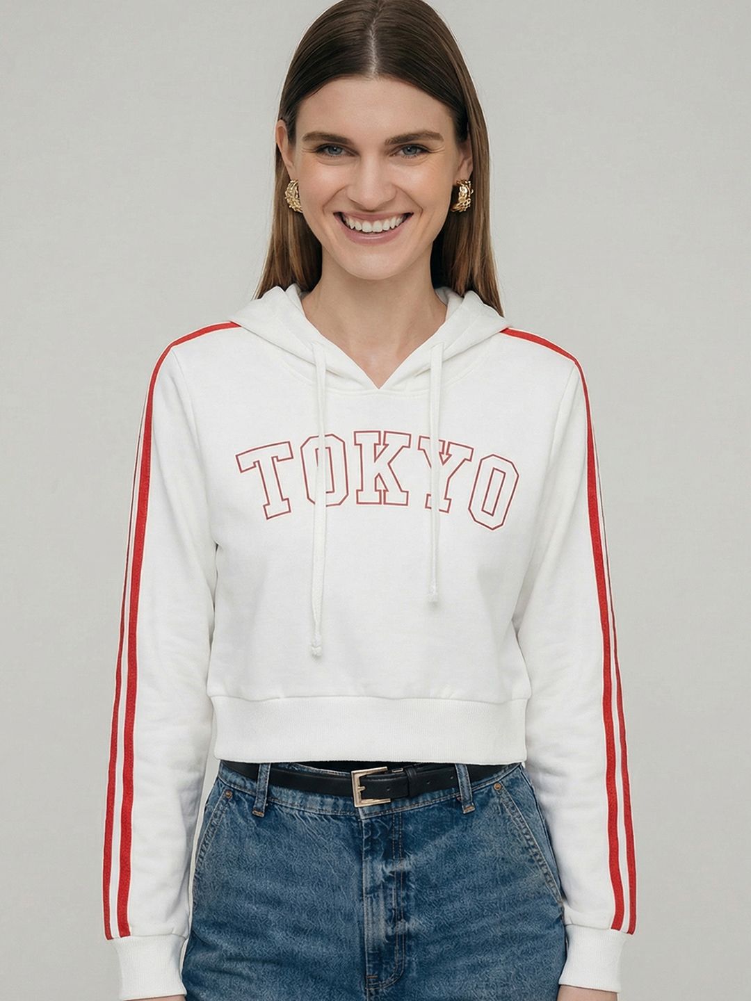Tokyo Talkies Tokyo Talkies Women White Printed Hooded Sweatshirt