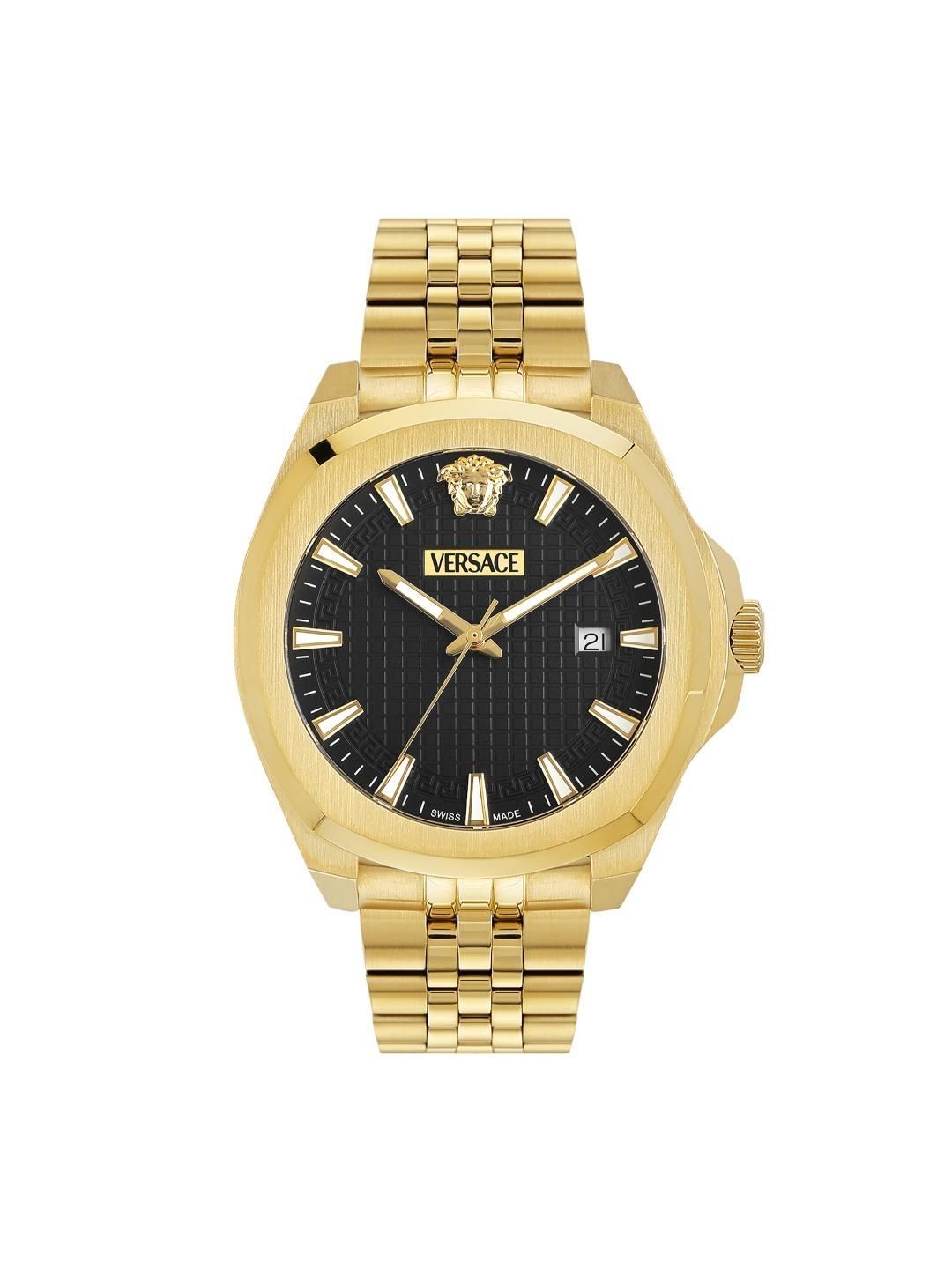 Versace Versace Men Dial & Stainless Steel Bracelet Style Straps Analogue Date Aperture Watch VEKKA0725