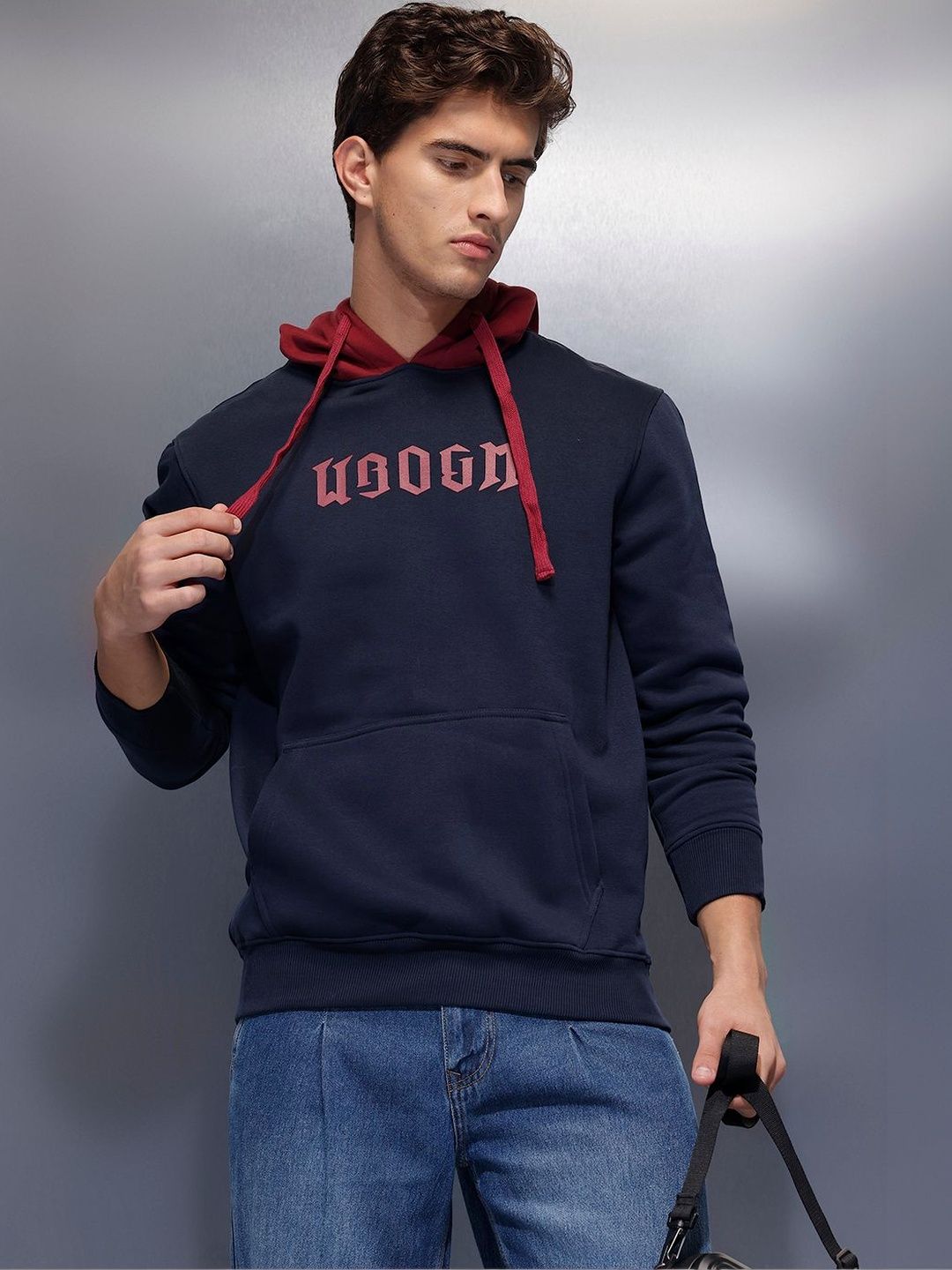 WROGN Men Printed Hooded Sweatshirt