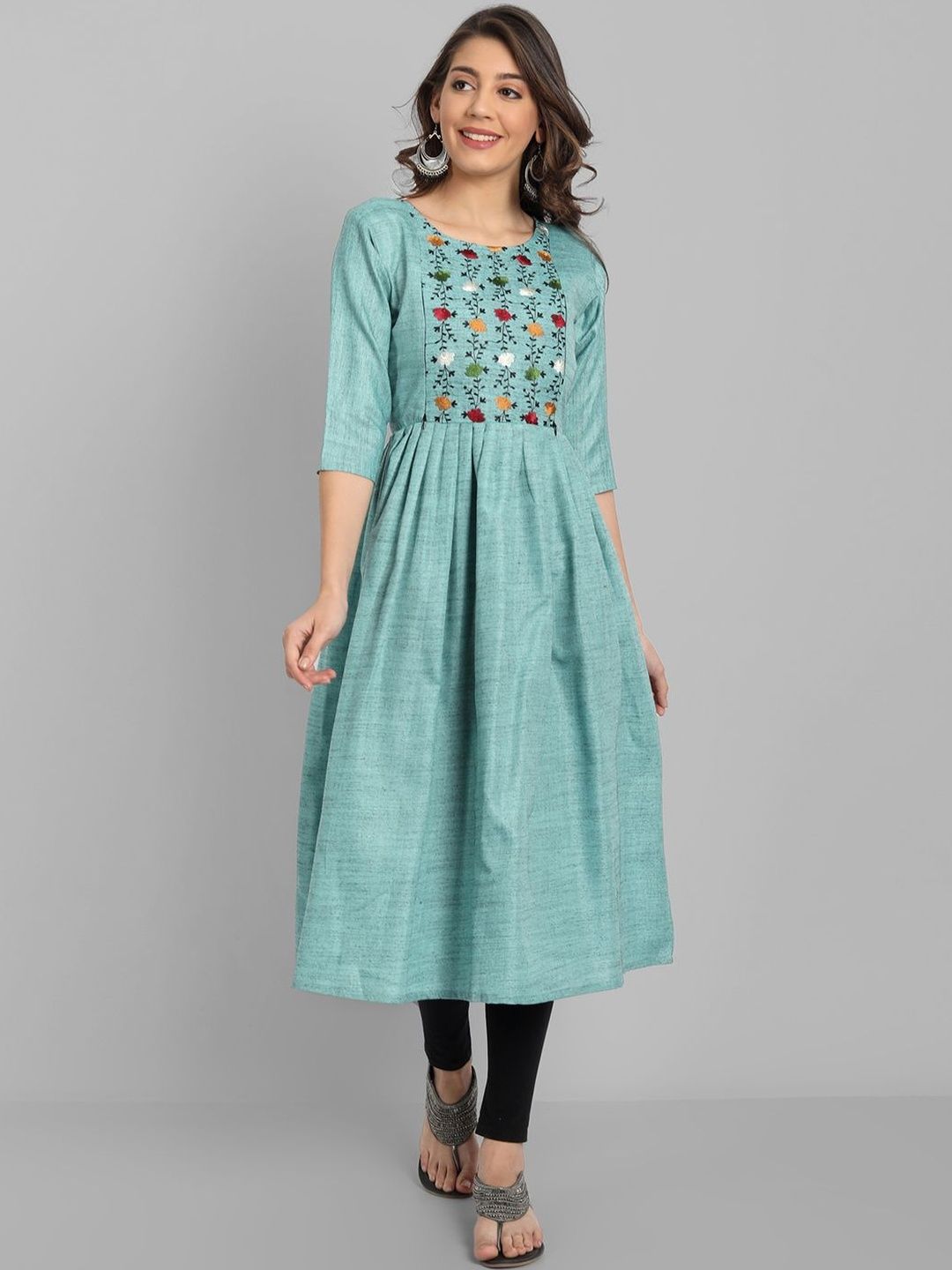 Fabriza Women Floral Embroidered Thread Work Floral Maternity Anarkali Kurta