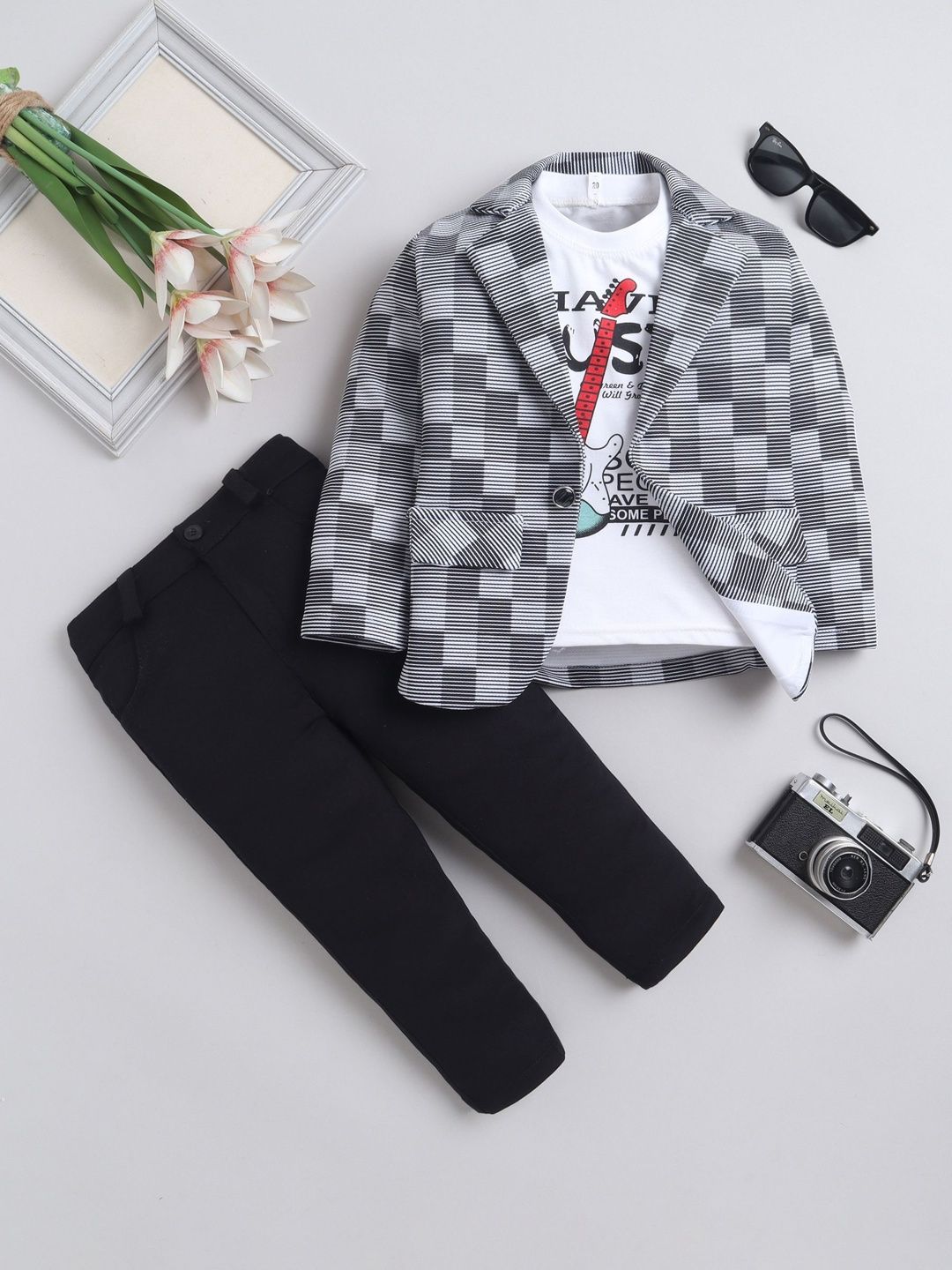 BAESD Boys Checked Notched Lapel Suits