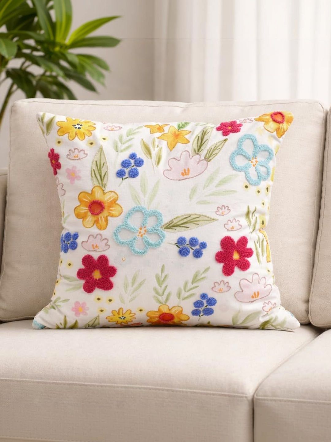 ZENSHA DECOR ZENSHA DECOR Multicoloured Floral Square Cushion Covers With Cushion Inserts