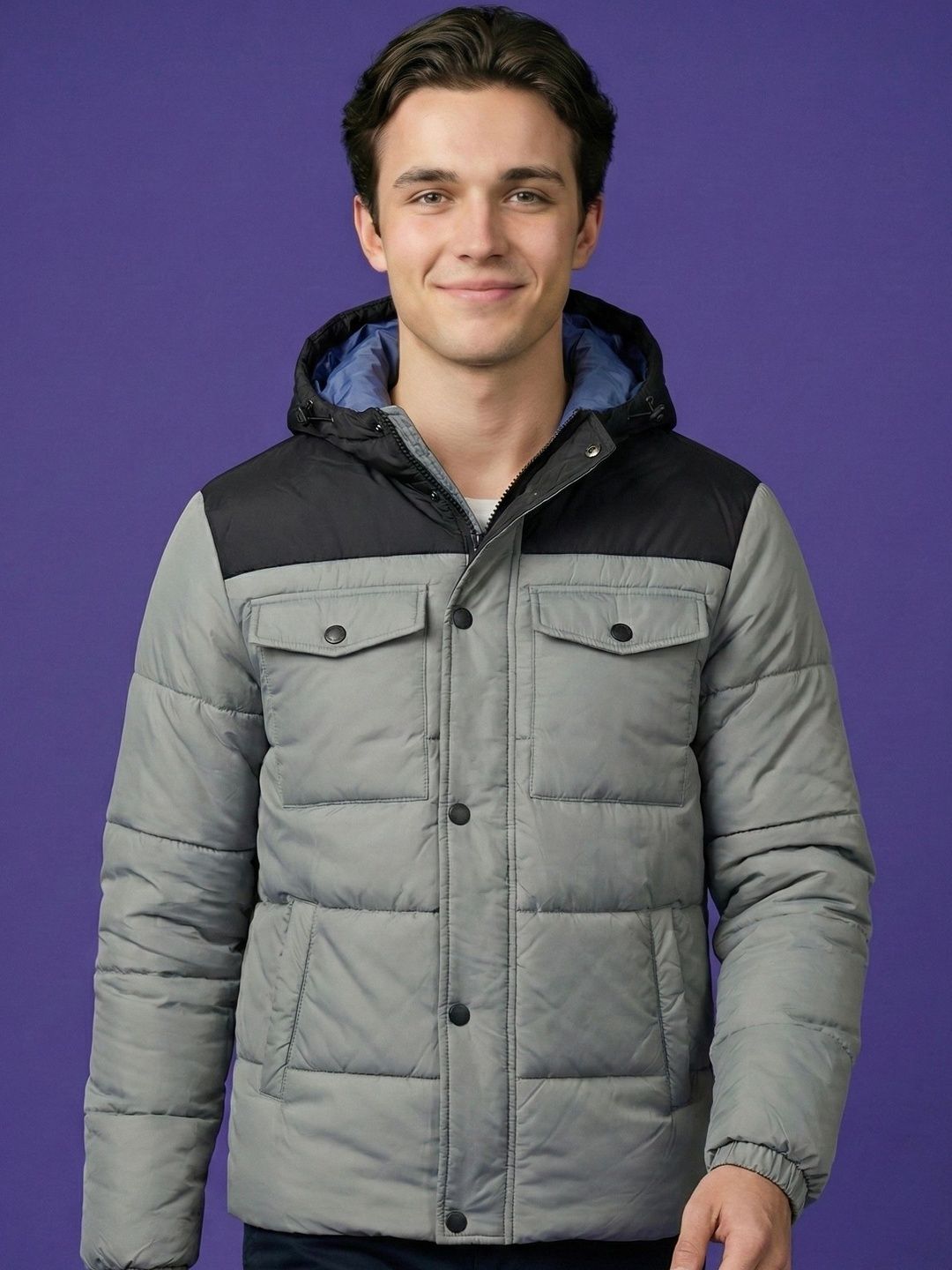 The Roadster Lifestyle Co Colourblocked Hooded Padded Jacket Jackets