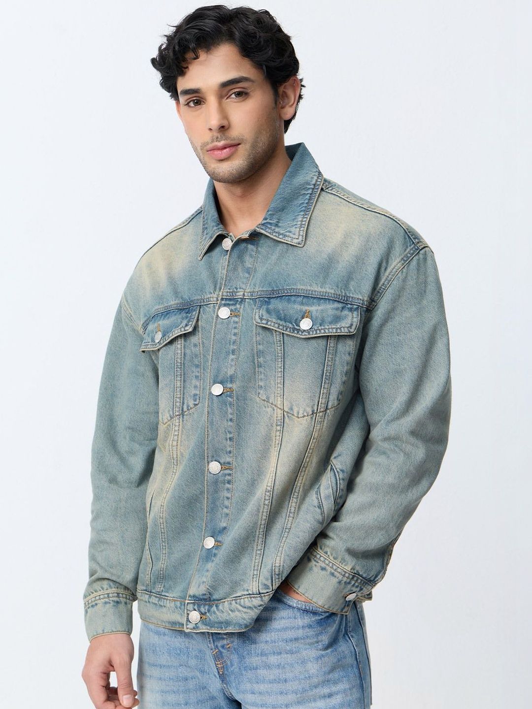 The Souled Store Men Regular Fit Denim Blue Jackets