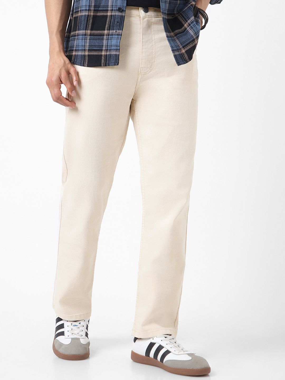 Urbano Fashion Men Ecru Straight Fit Washed Stretchable Jeans