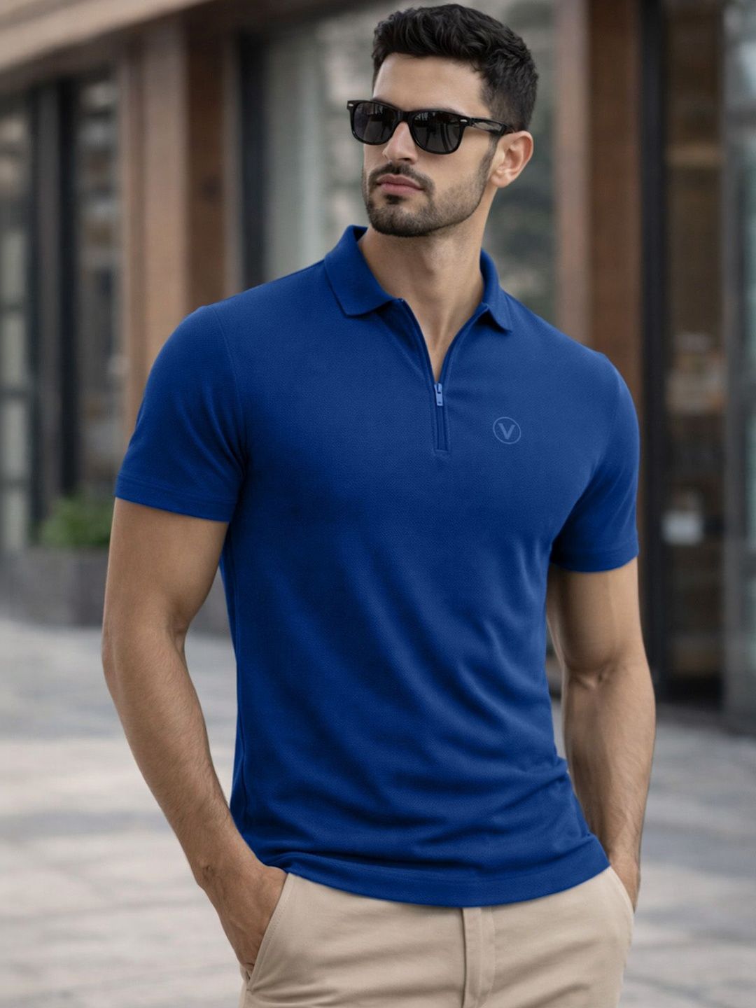 VEIRDO Men Polo Collar Pure Cotton T-shirt