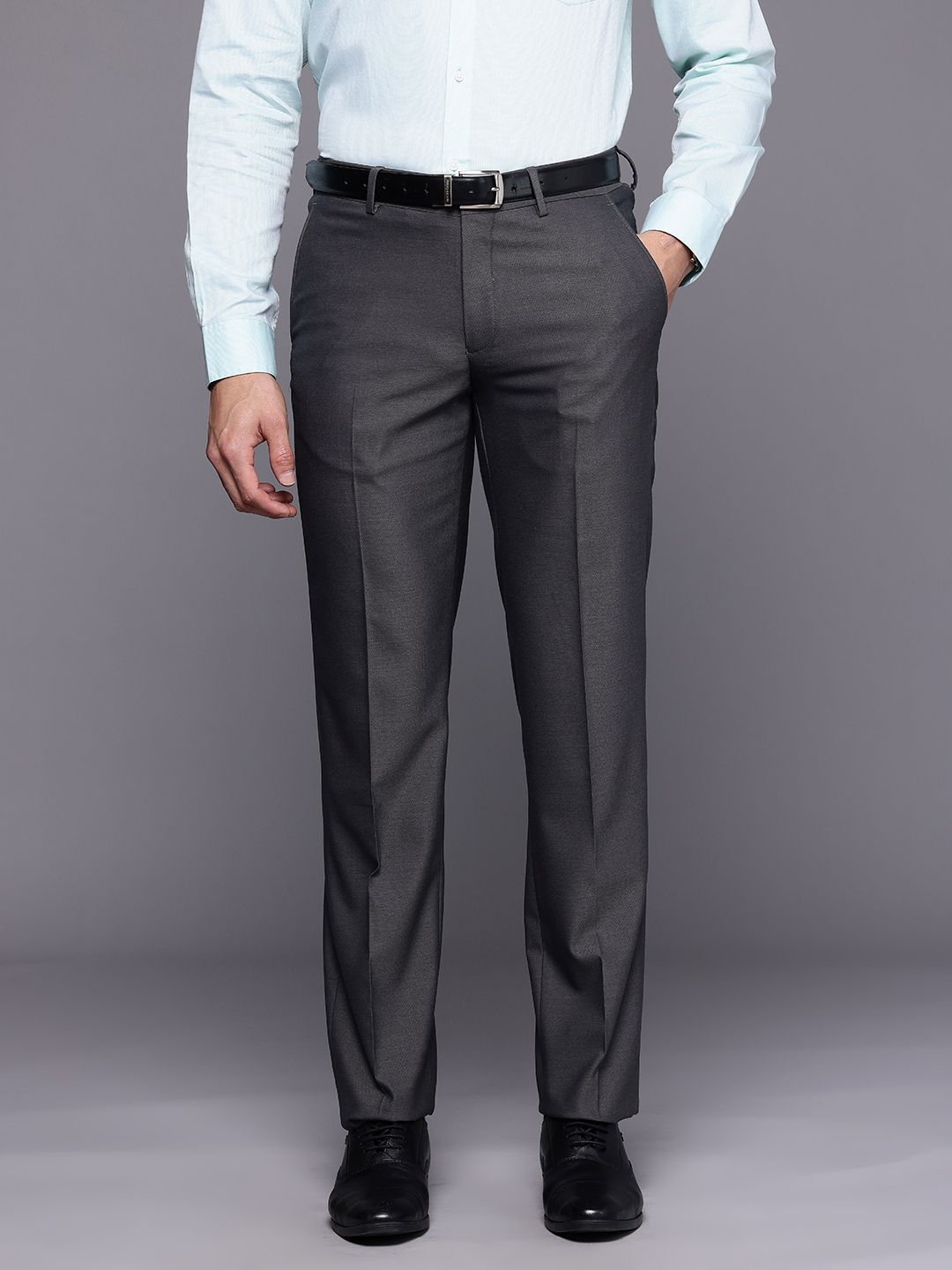 Louis Philippe Men Flat-Front Formal Trousers