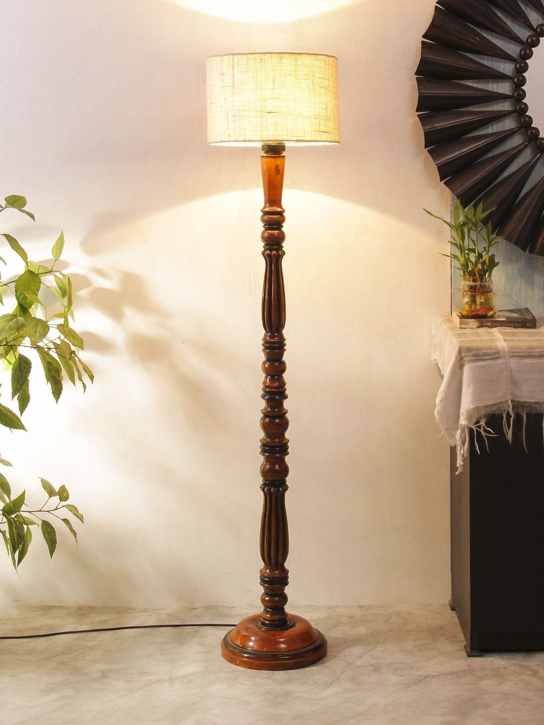 Aura Brown & White Textured Wooden Floor Lamps