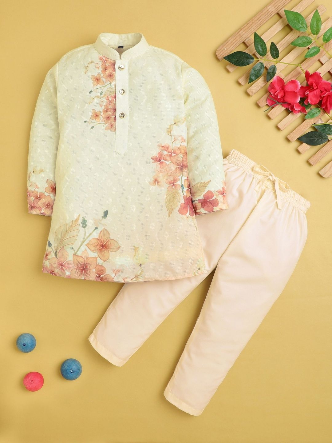KALINI Boys Floral Printed Regular Kurta with Pyjamas