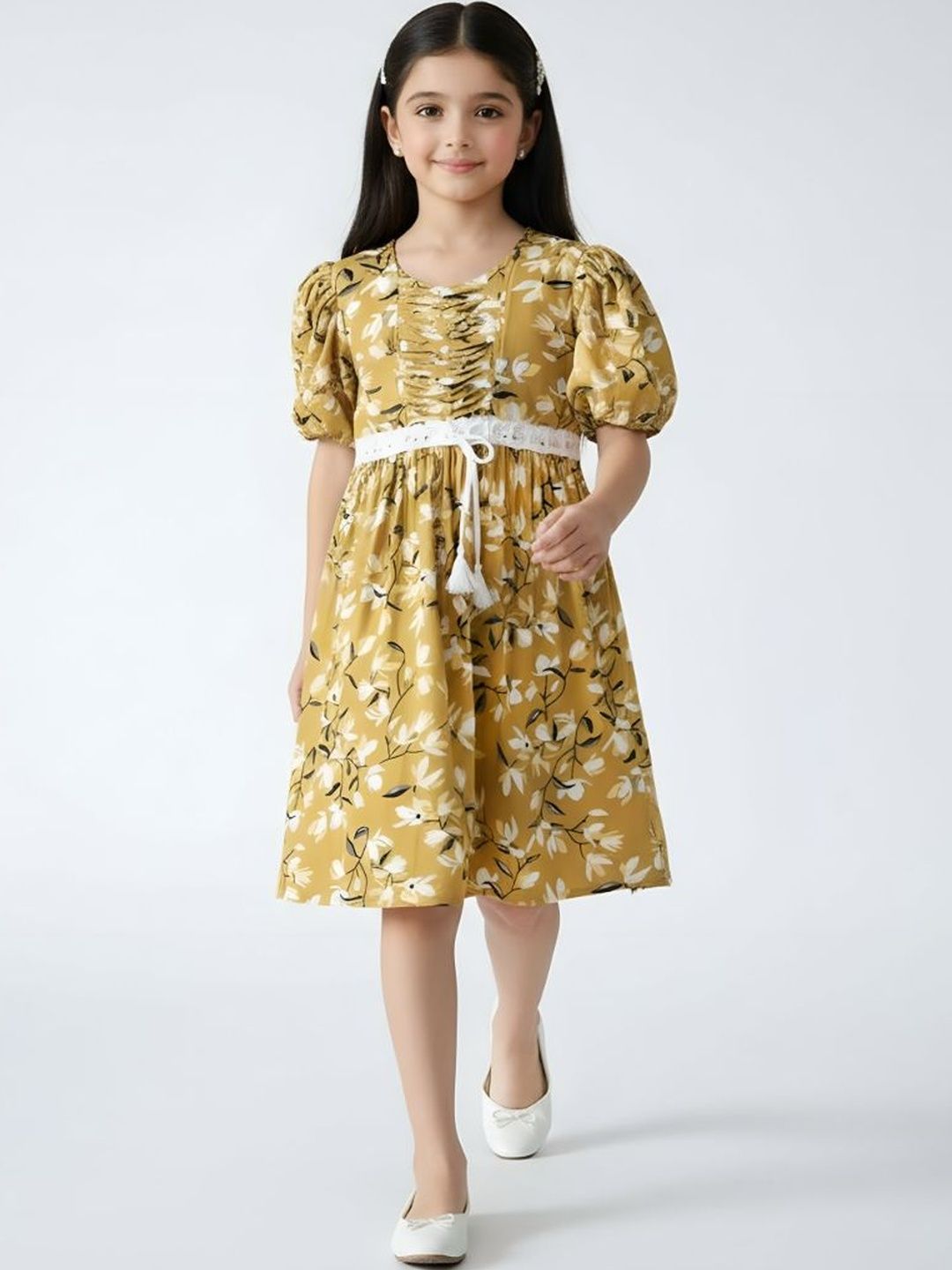 BAESD Floral Print Puff Sleeve Empire Dress