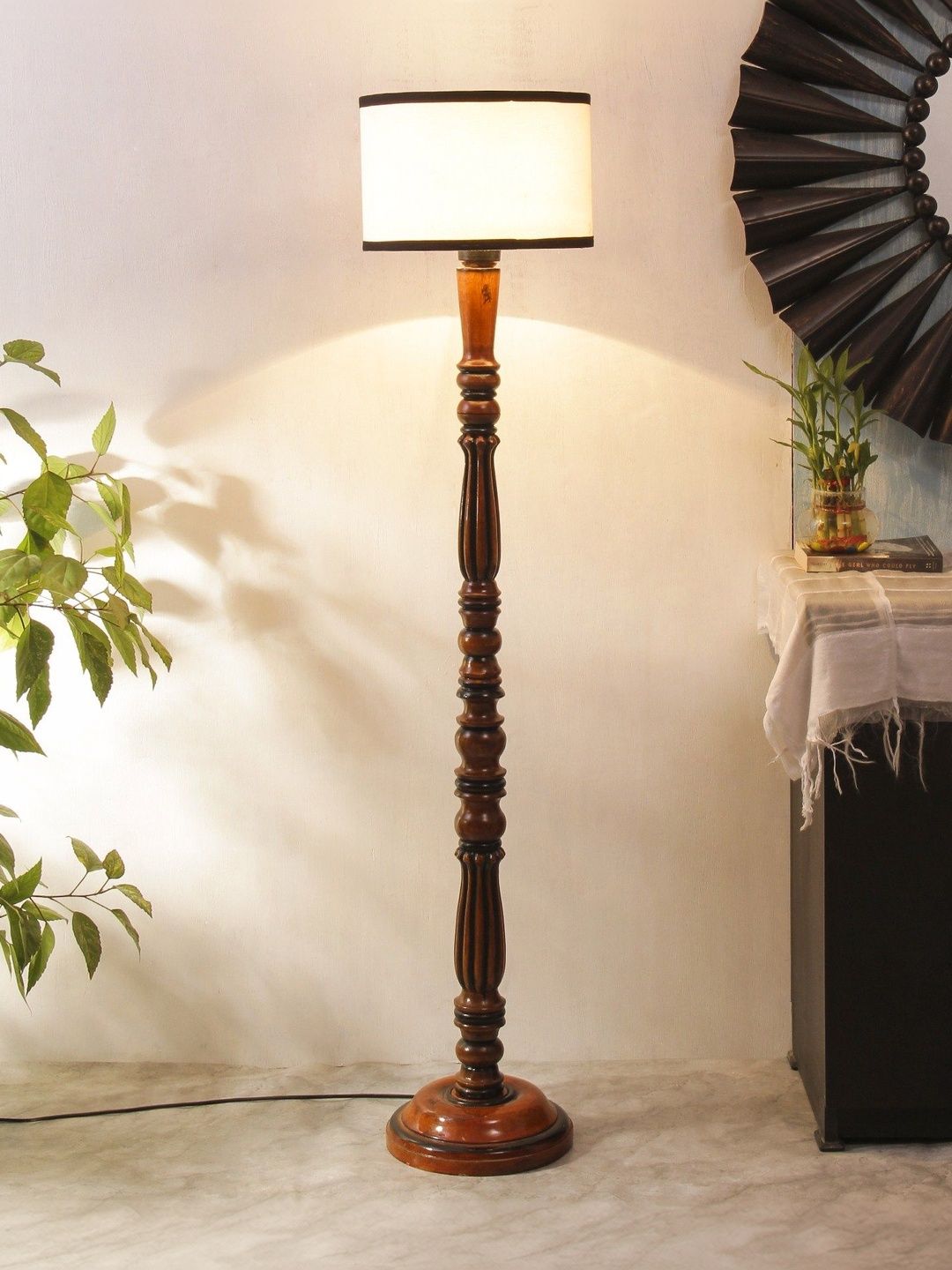 Aura Brown & White Textured Wooden Floor Lamps