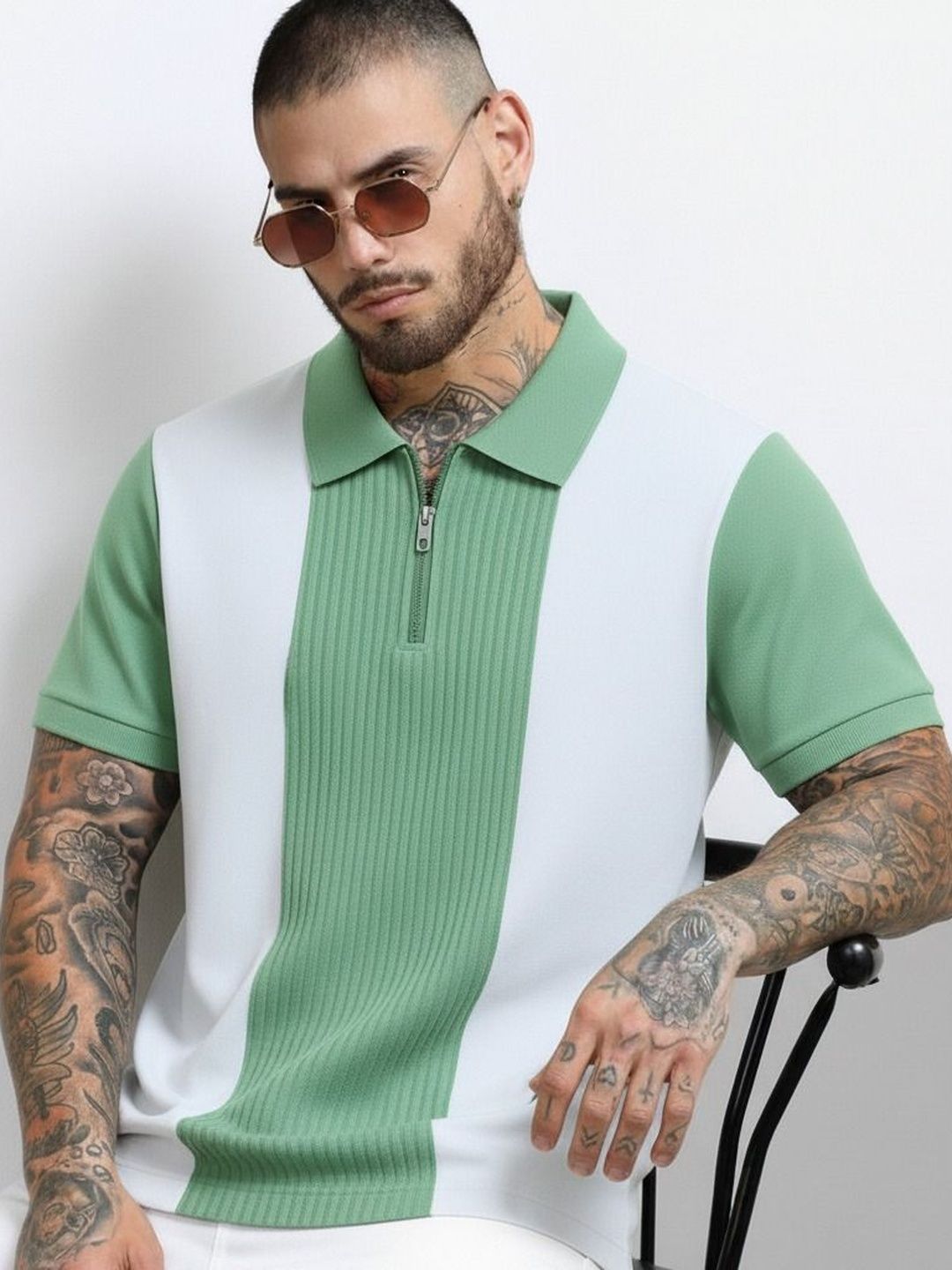 Mobox Men Colourblocked Polo Collar T-shirt