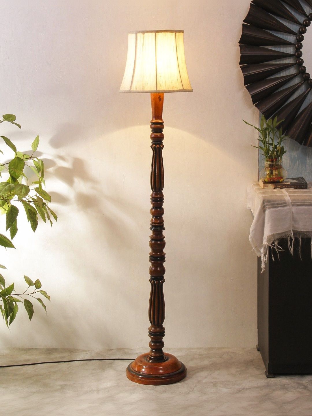 Aura Brown & Off White Textured Wooden Floor Lamps