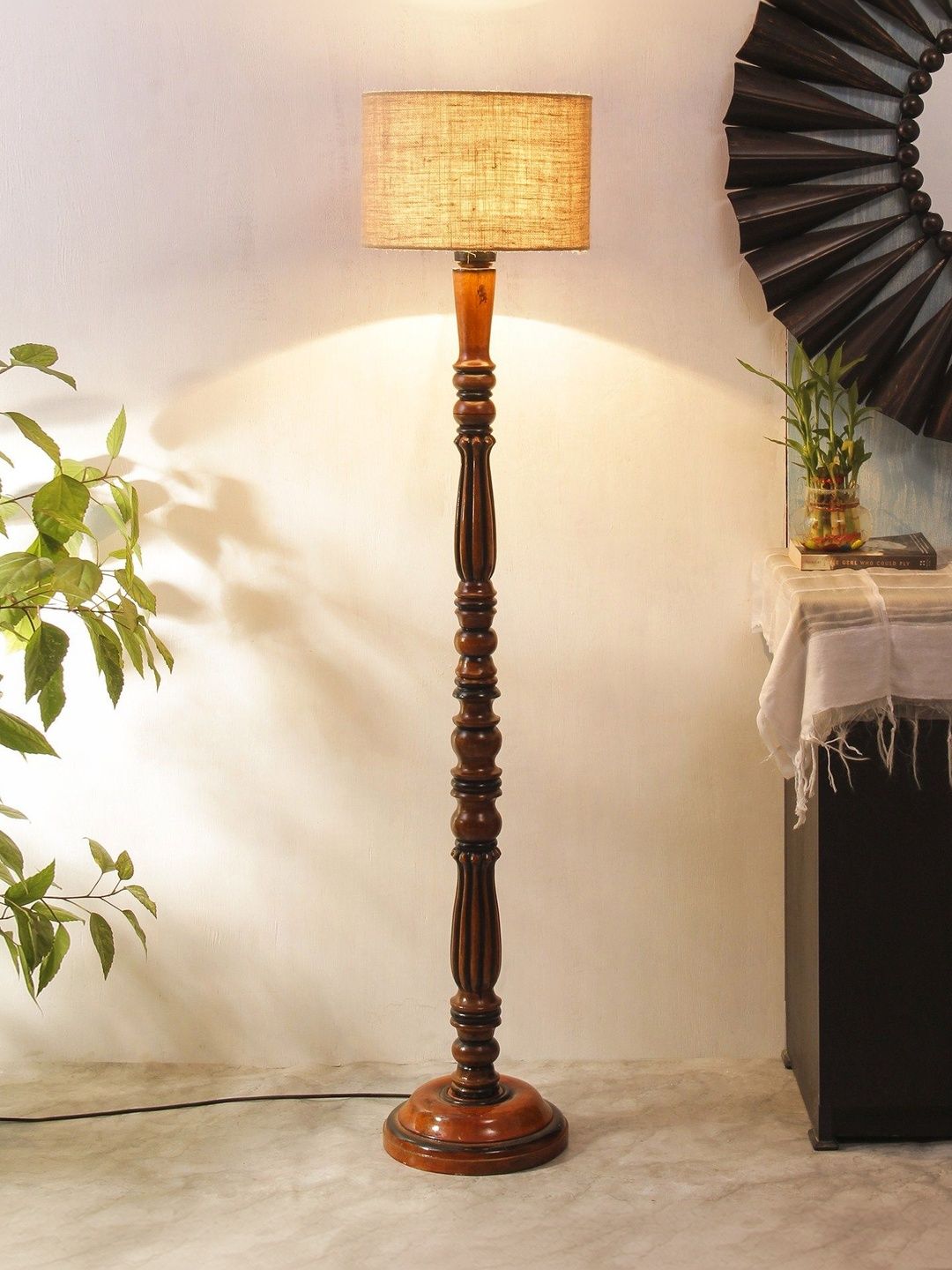 Aura Brown & Beige Textured Wooden Floor Lamps