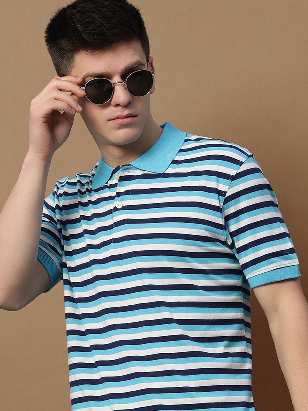 OPERATIVE Men Striped Polo Collar T-shirt