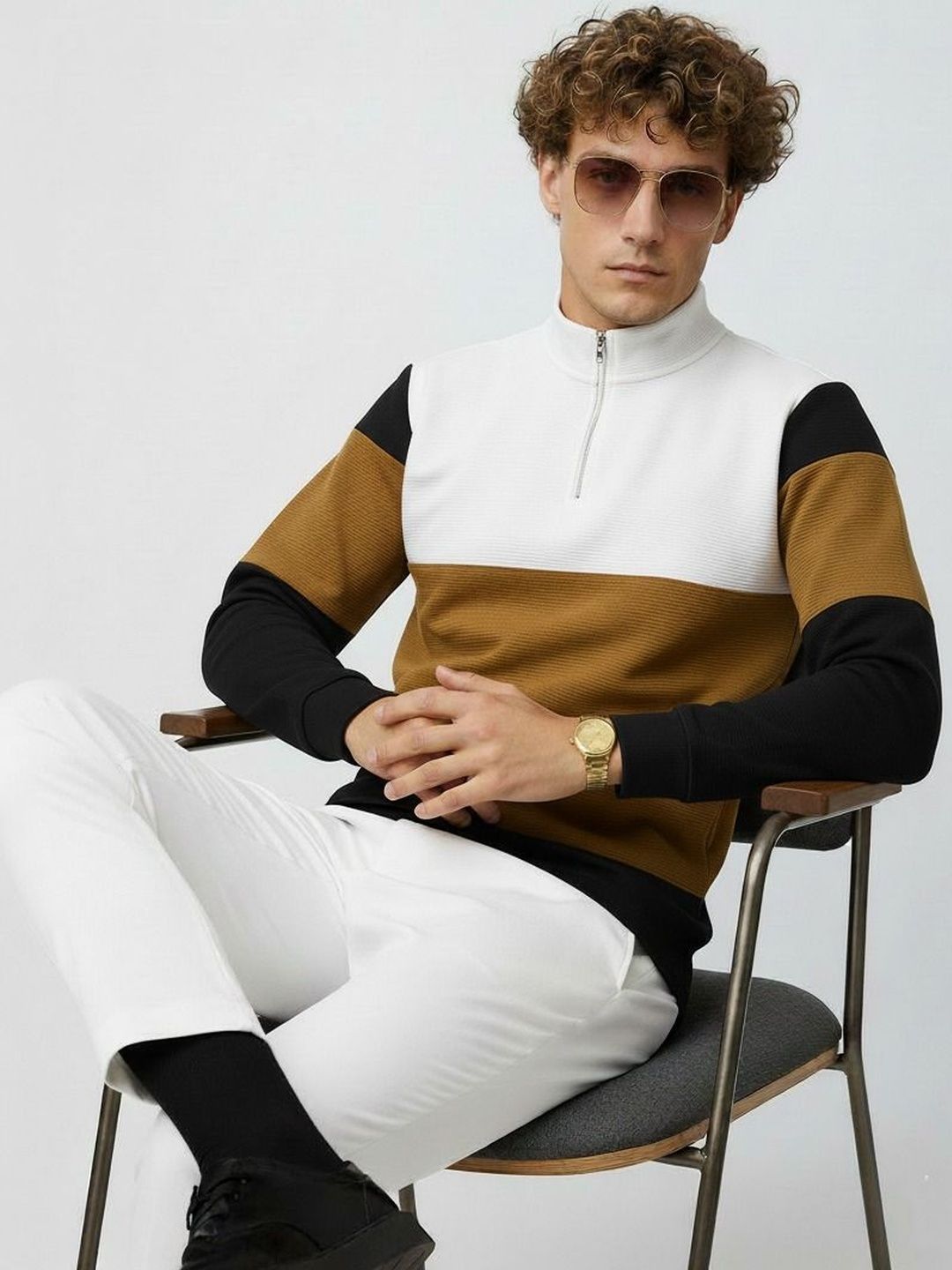 Mobox Mobox Men Colourblocked High Neck T-shirt