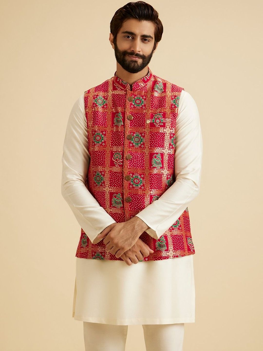Manyavar Printed Mandarin Collar Nehru Jackets
