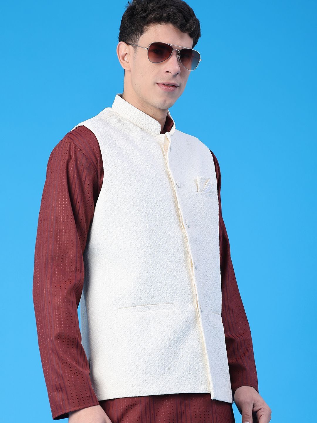 V-Mart Embroidered Mandarin Collared Nehru Jackets
