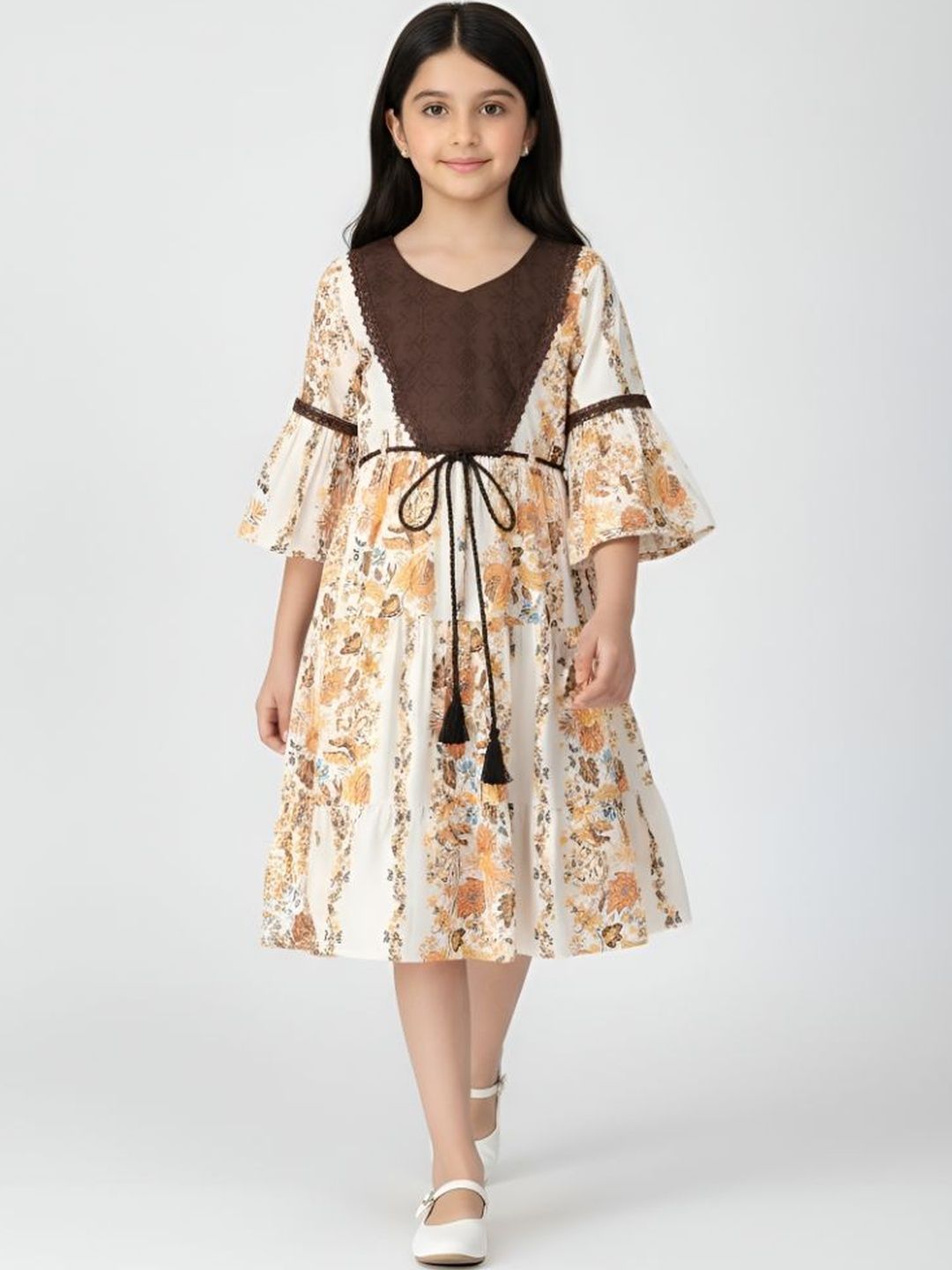BAESD Floral Print Bell Sleeve Fit & Flare Dress