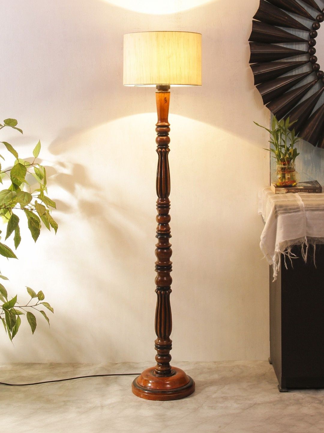Aura Brown & Off White Textured Wooden Floor Lamps