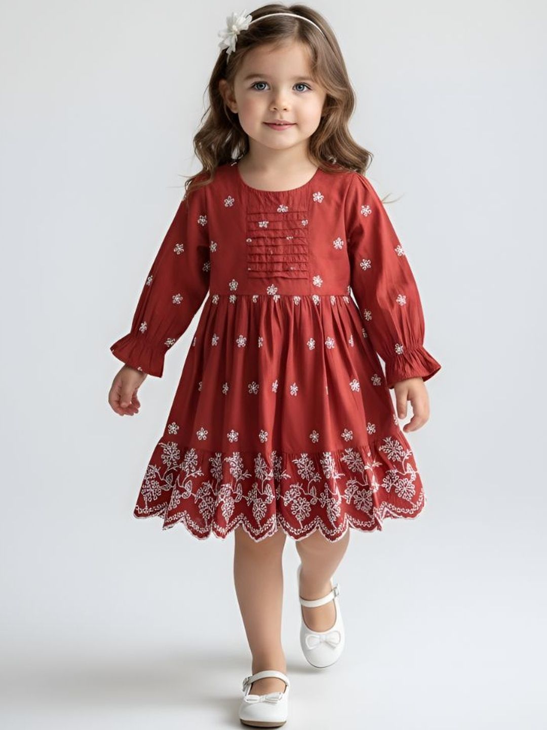 BAESD Floral Embroidered Bell Sleeve Fit & Flare Dress