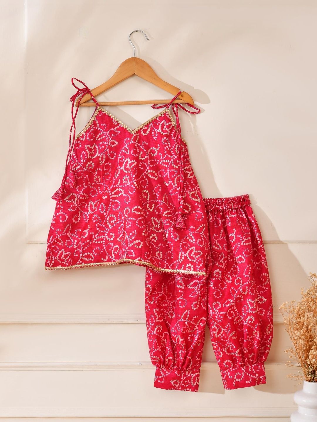 Rangpur Girls Bandhani Printed Regular Top with Harem Pants