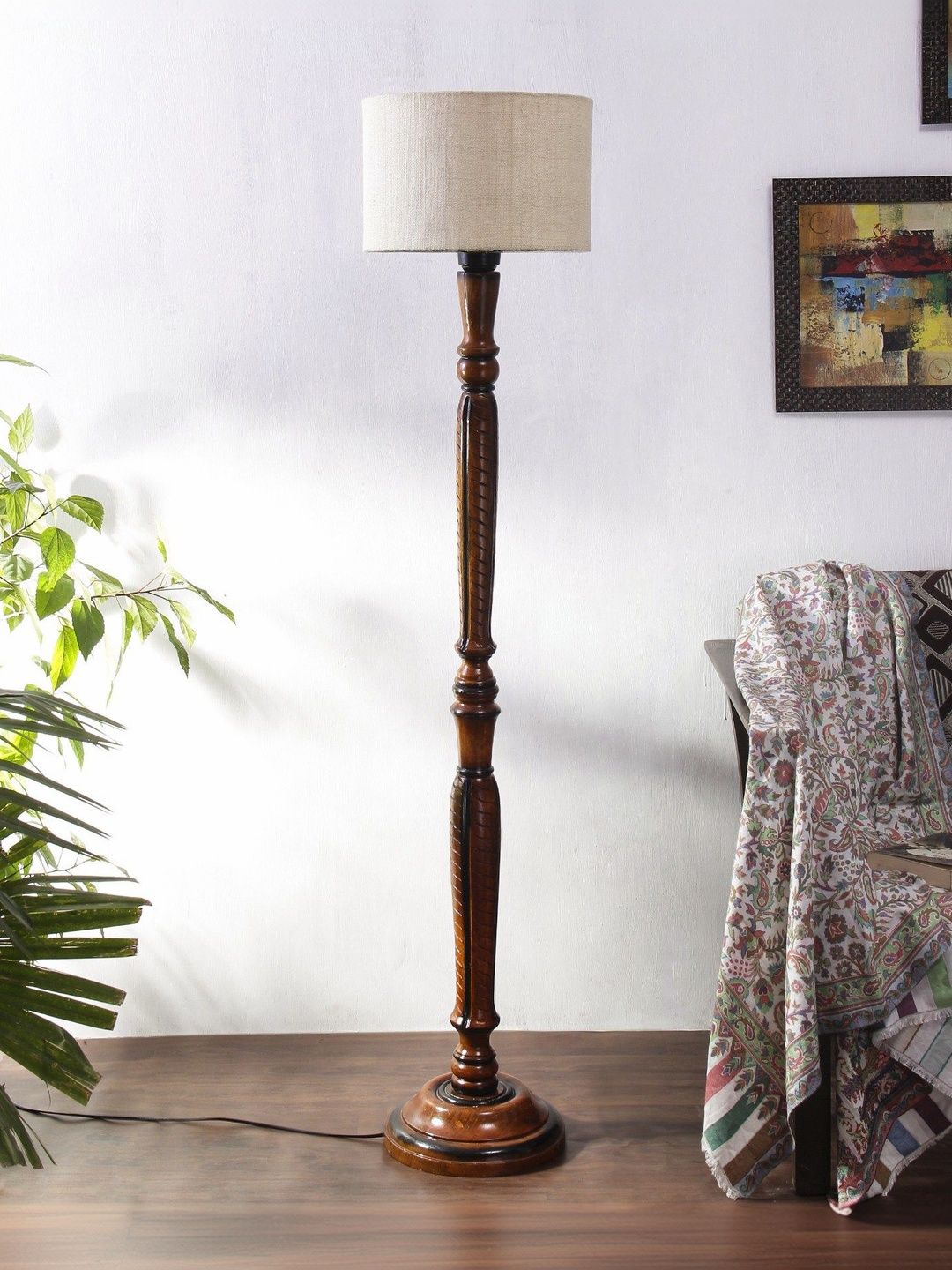 Aura Brown & White Textured Wooden Floor Lamps