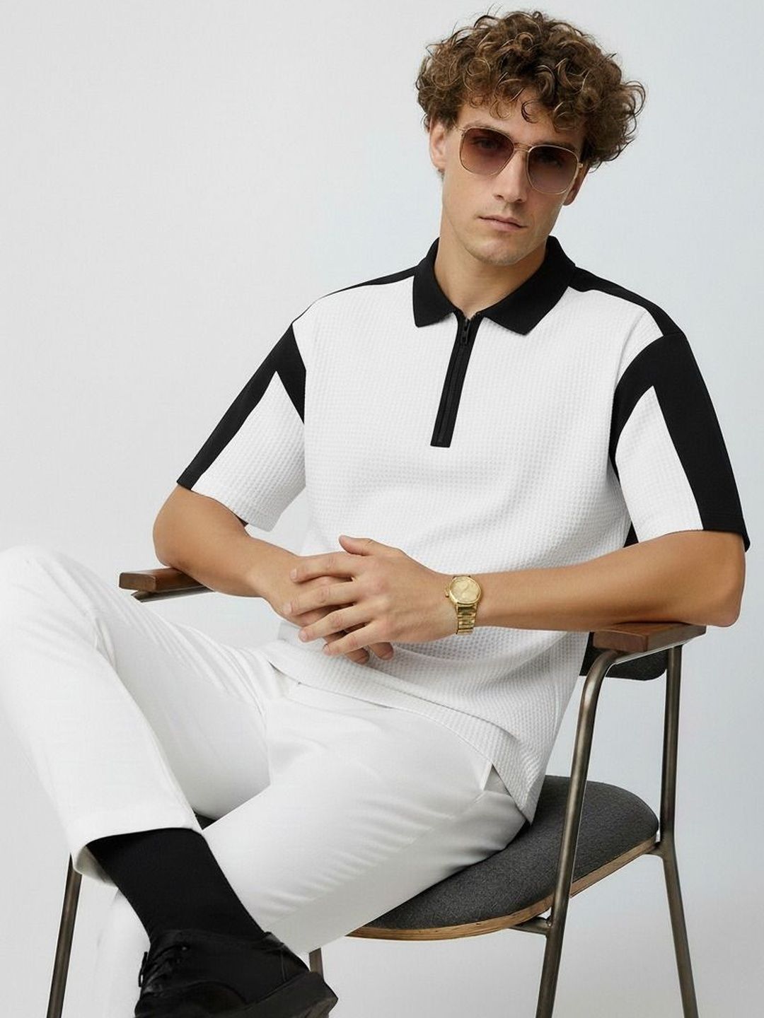 Mobox Men Colourblocked Polo Collar T-shirt