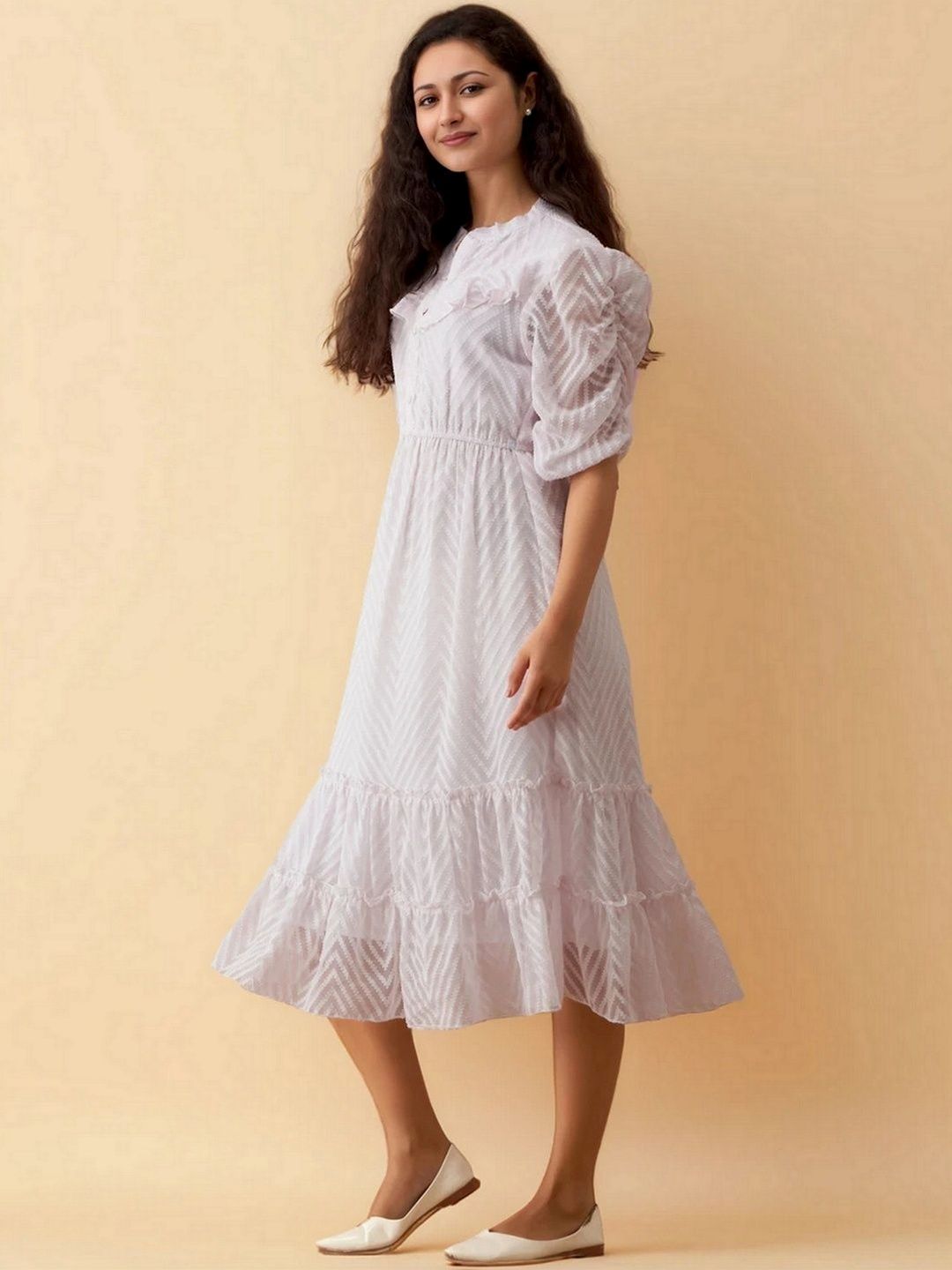 midi dress for women v neck The High Life White Cotton Scalloped V-Neck Midi Dress