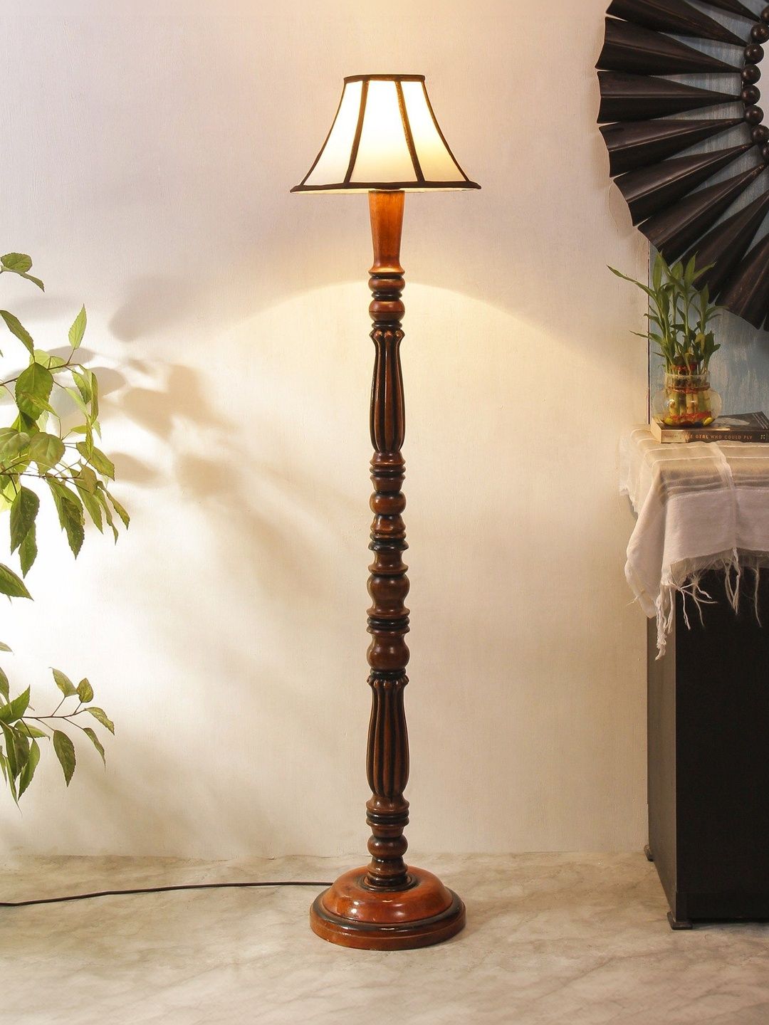 Aura Brown & White Textured Wooden Floor Lamps