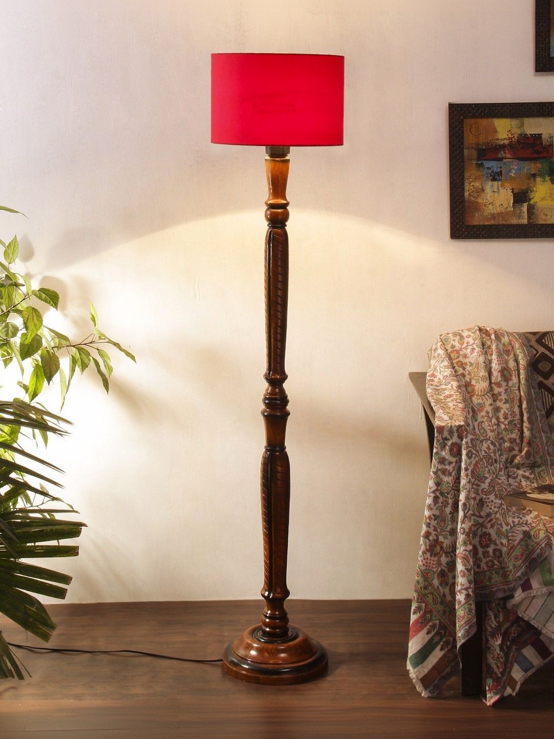 Aura Brown & Red Textured Wooden Floor Lamps